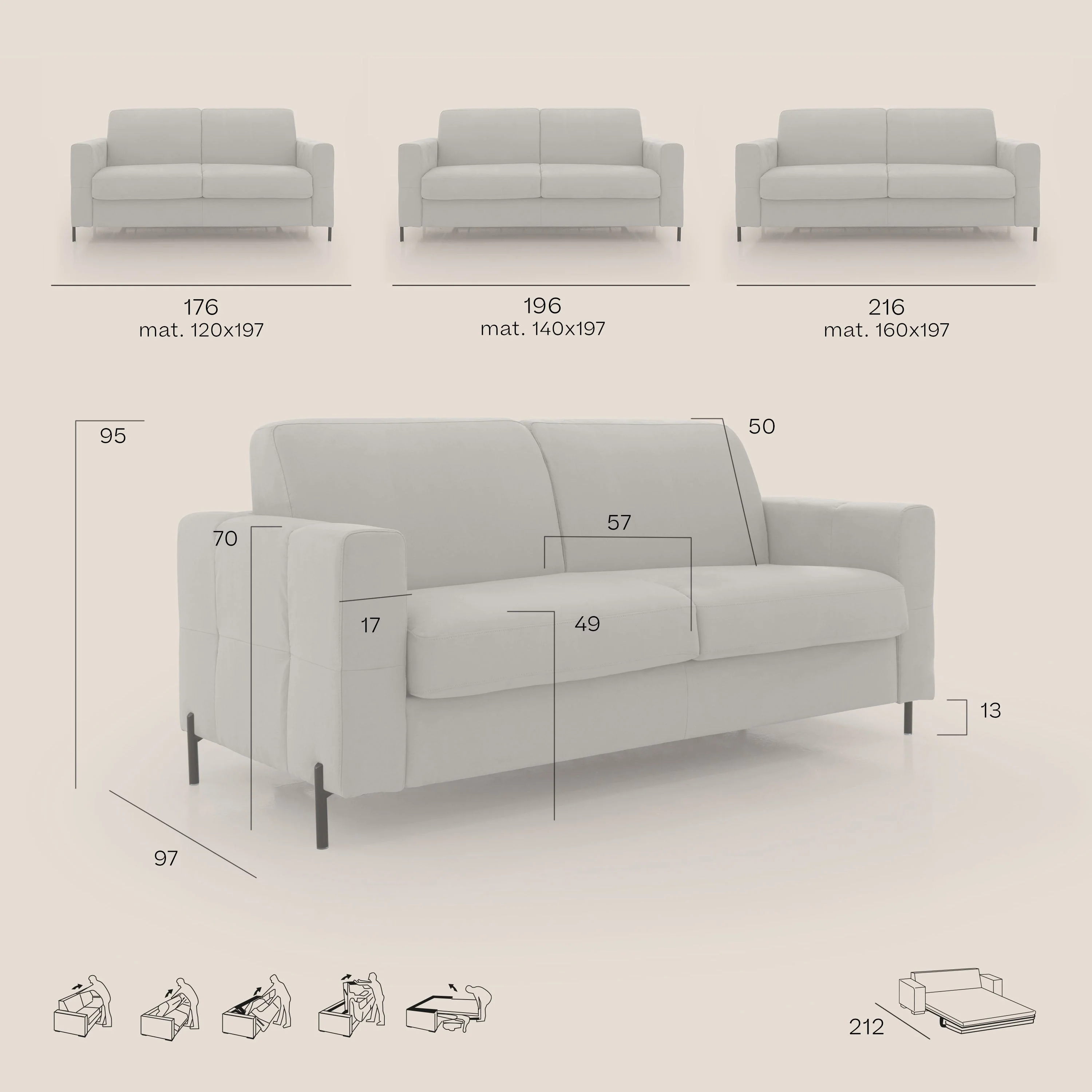 Ortensia canapé convertible matelas H 18cm et pieds hauts en élégante microfibre détachable T11 Taupe - Image 11