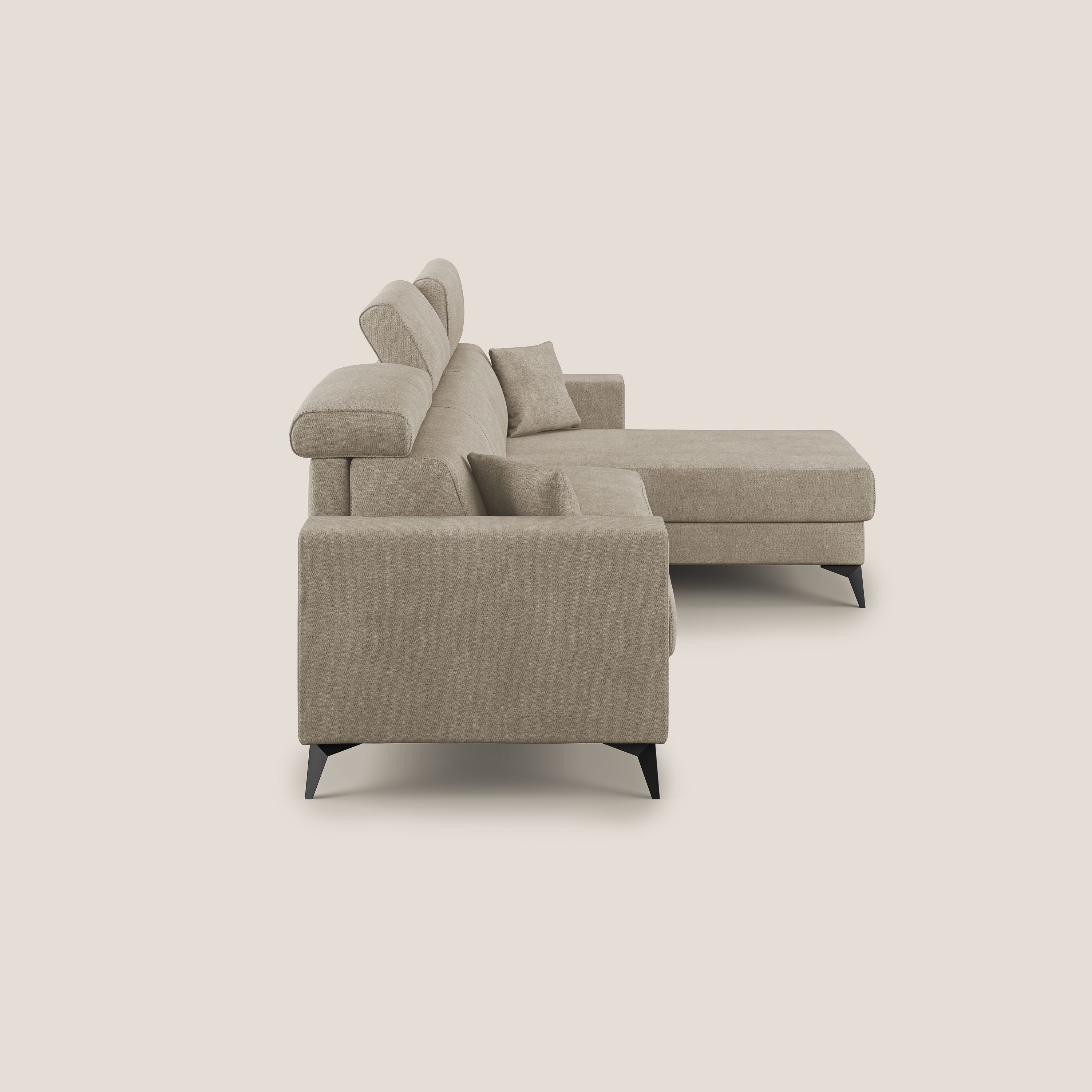 Pegaso canapé convertible d'angle avec têtières inclinables en tissu doux imperméable T02 beige - Image 4