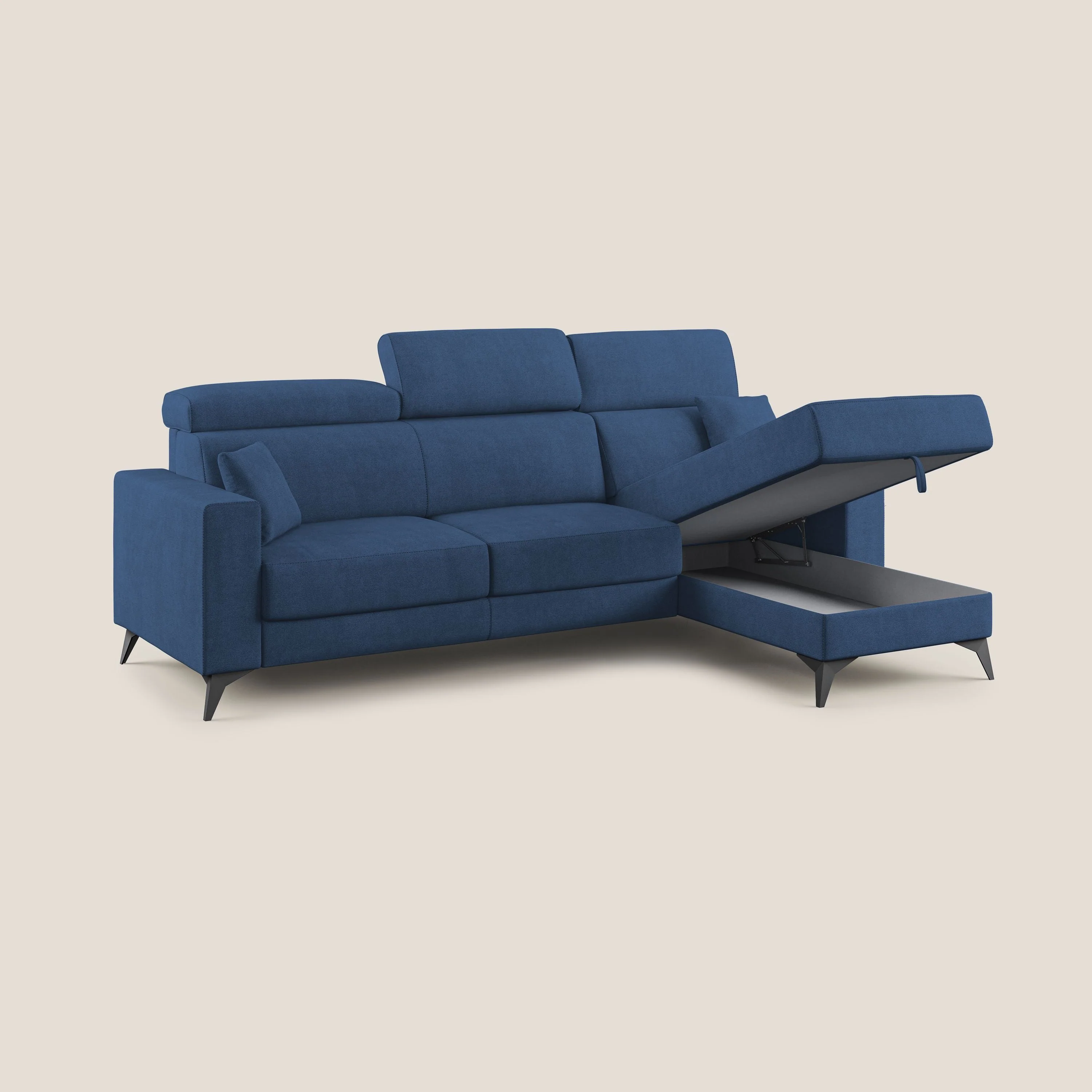 Pegaso canapé convertible d'angle avec têtières inclinables en tissu doux imperméable T02 bleu - Image 2