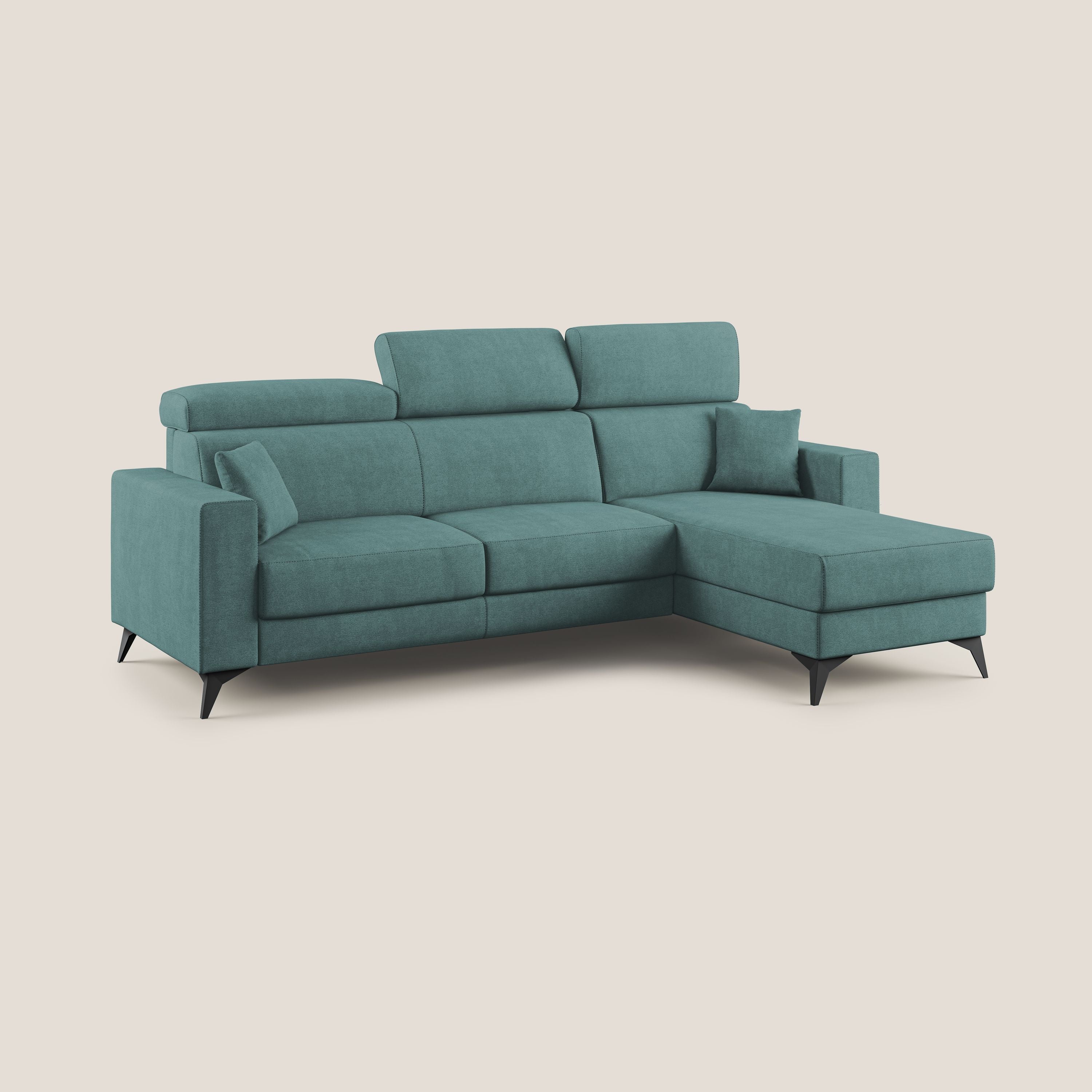 Pegaso canapé convertible d'angle avec têtières inclinables en tissu doux imperméable T02 bleu canard - Image 3