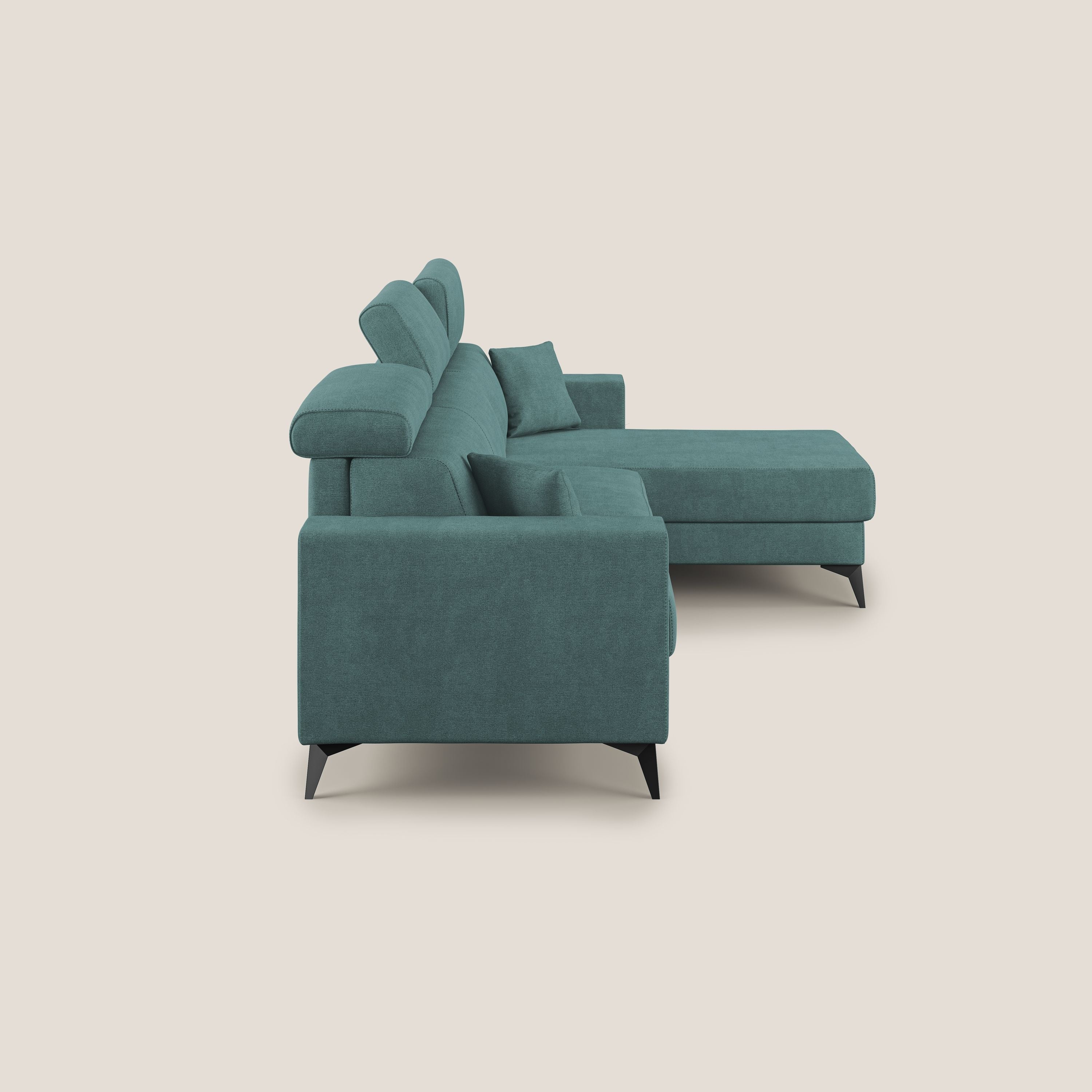 Pegaso canapé convertible d'angle avec têtières inclinables en tissu doux imperméable T02 bleu canard - Image 4
