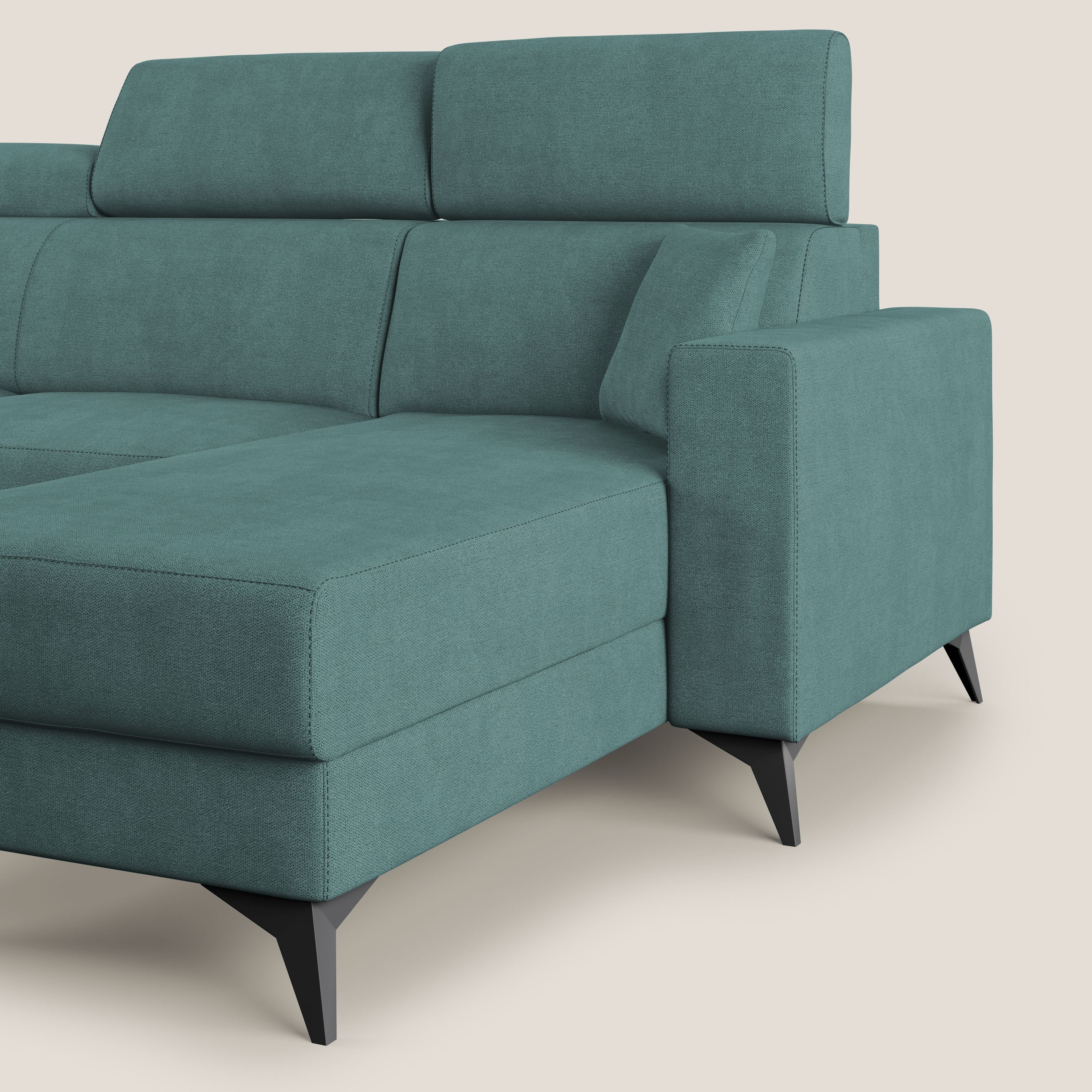 Pegaso canapé convertible d'angle avec têtières inclinables en tissu doux imperméable T02 bleu canard - Image 8