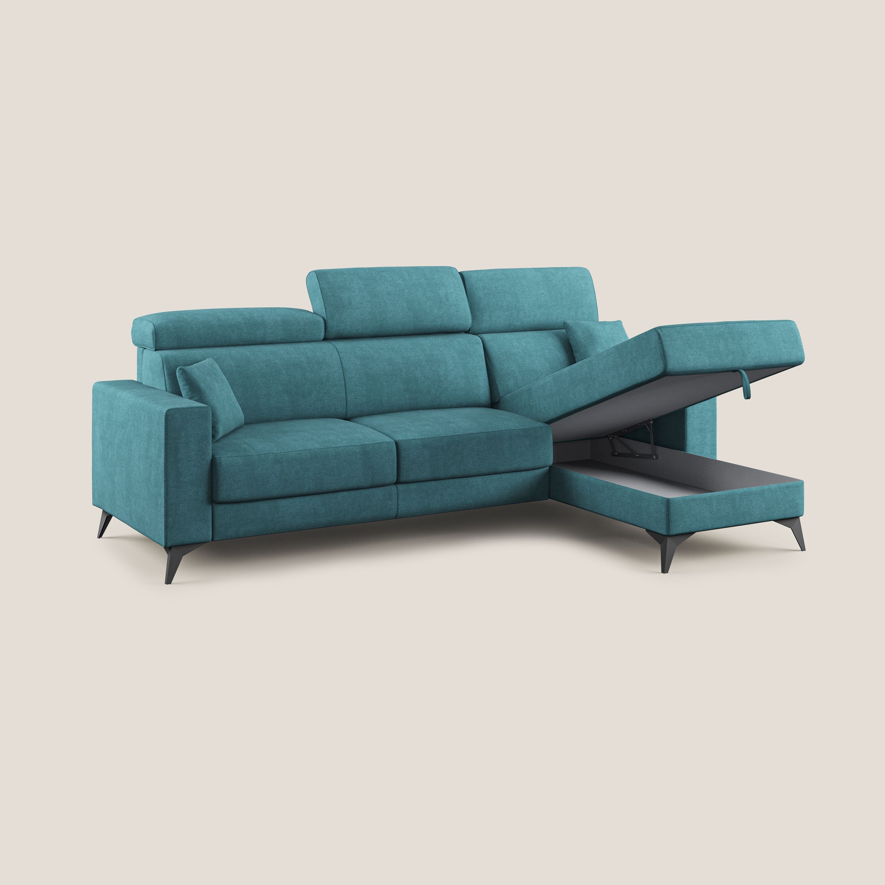 Pegaso canapé convertible d'angle avec têtières inclinables en tissu doux imperméable T02 bleu ciel - Image 2