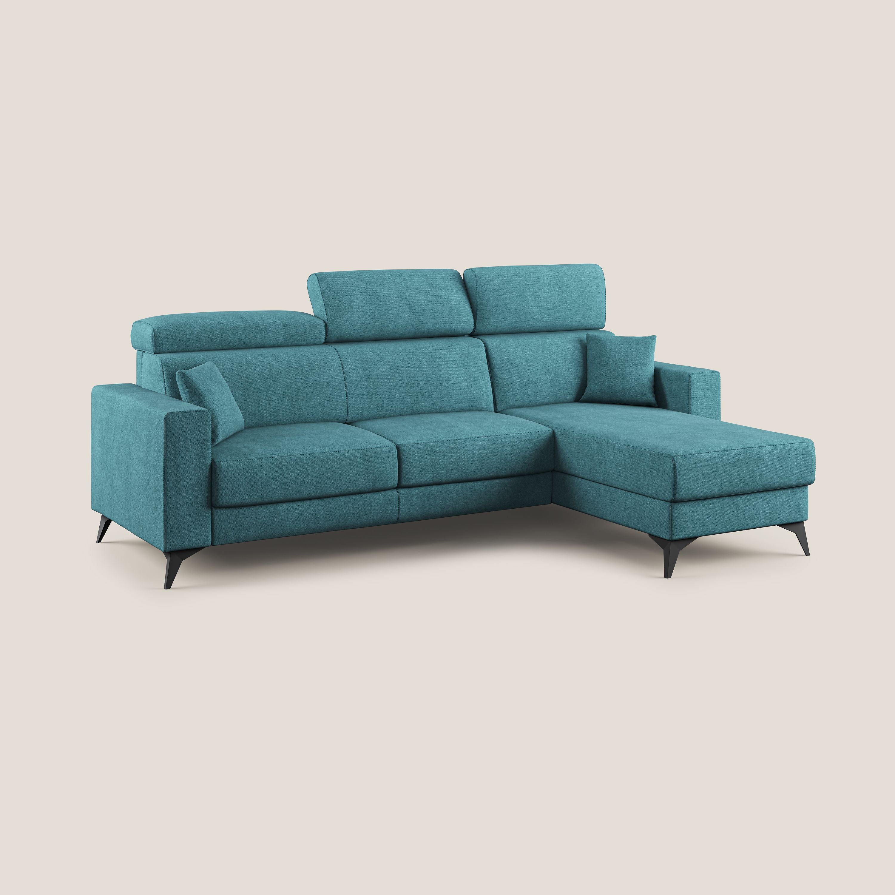 Pegaso canapé convertible d'angle avec têtières inclinables en tissu doux imperméable T02 bleu ciel - Image 3
