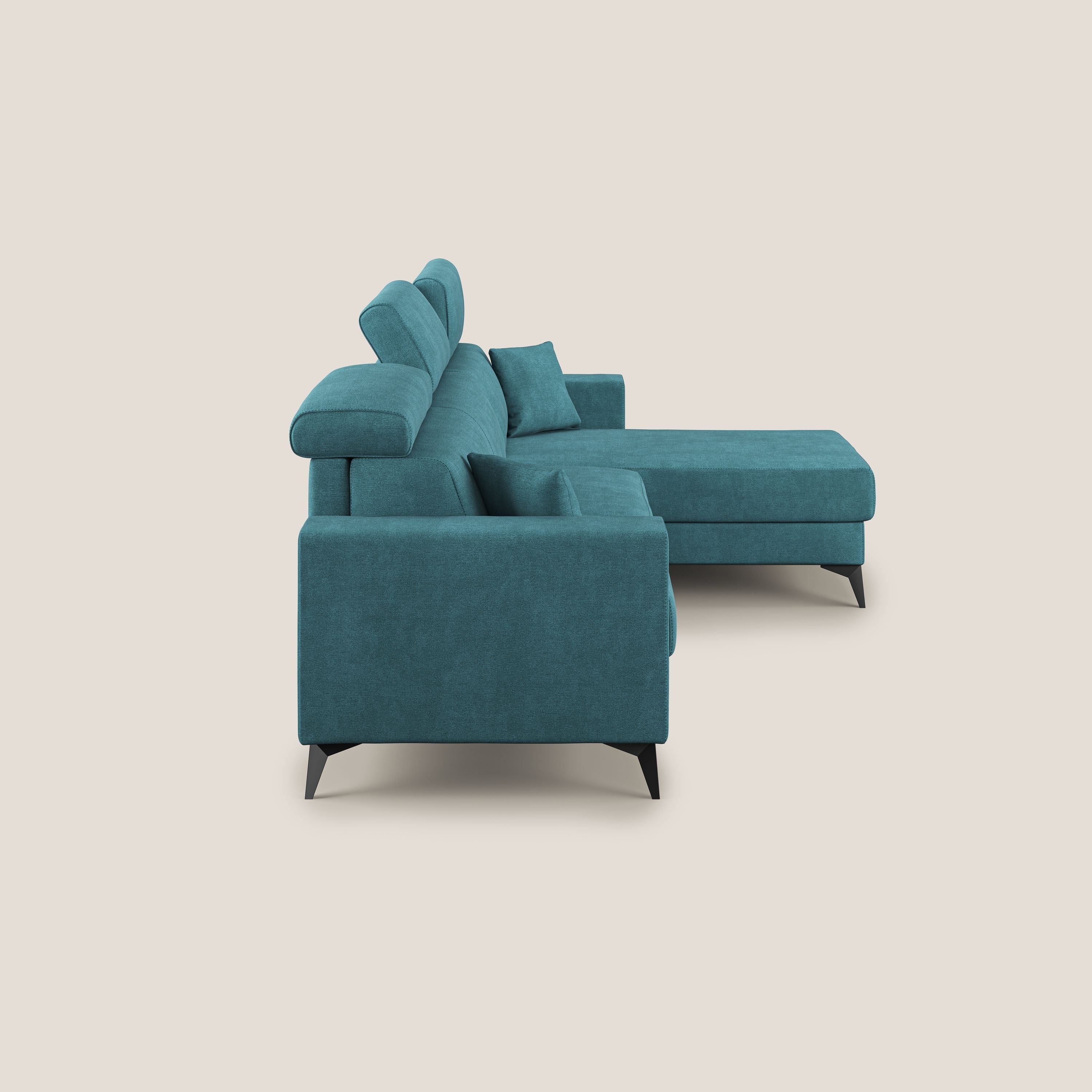 Pegaso canapé convertible d'angle avec têtières inclinables en tissu doux imperméable T02 bleu ciel - Image 4