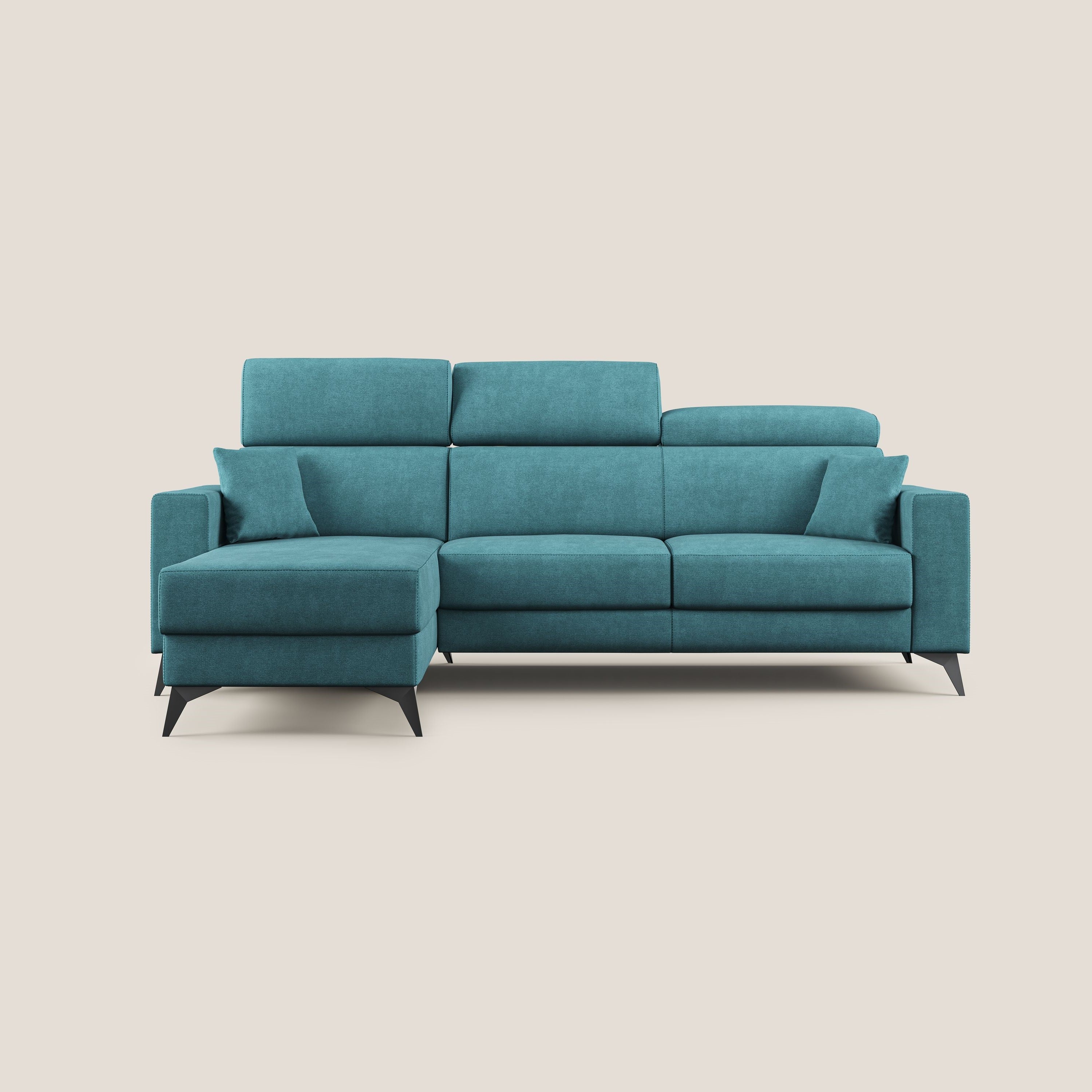 Pegaso canapé convertible d'angle avec têtières inclinables en tissu doux imperméable T02 bleu ciel - Image 6