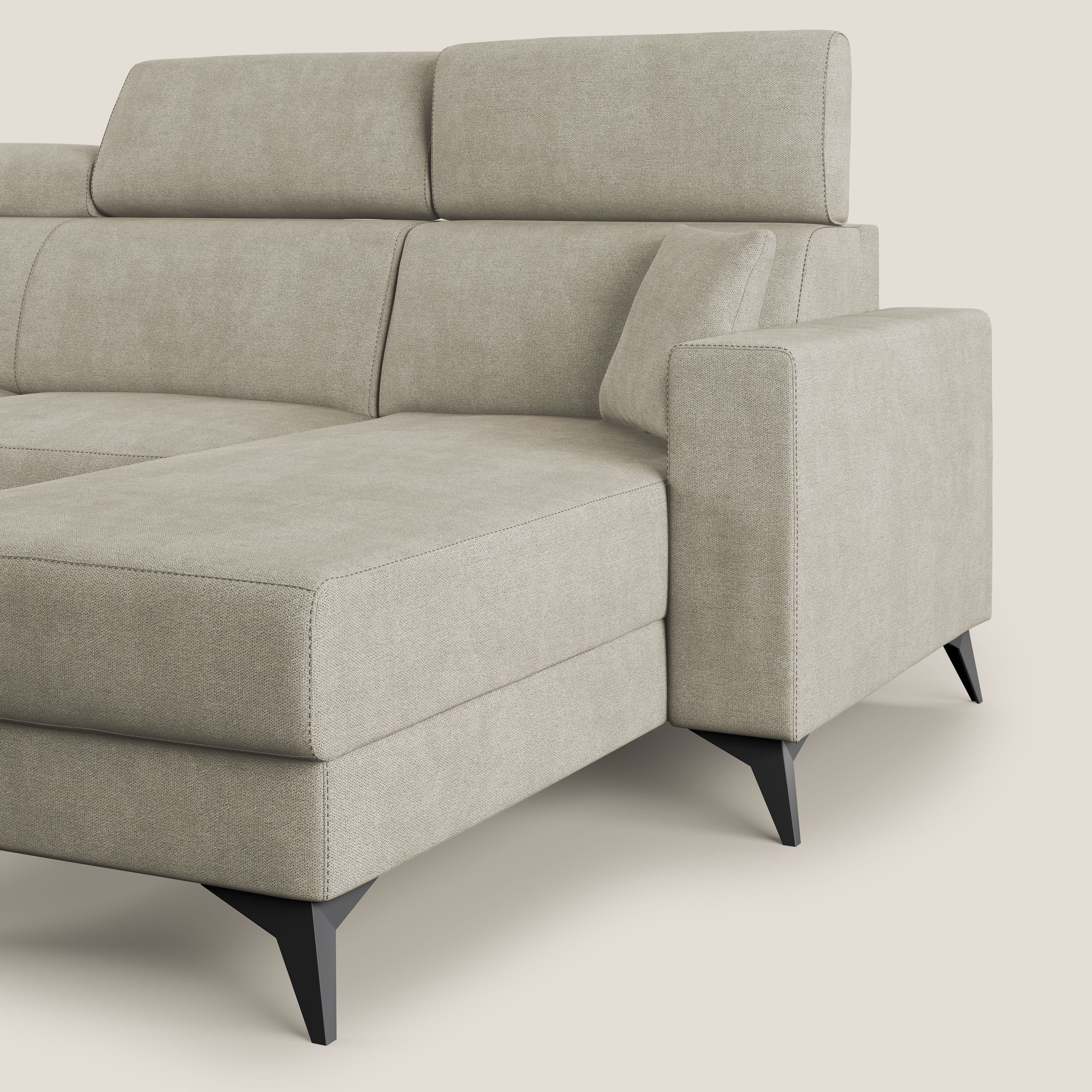 Pegaso canapé convertible d'angle avec têtières inclinables en tissu doux imperméable T02 crème - Image 10