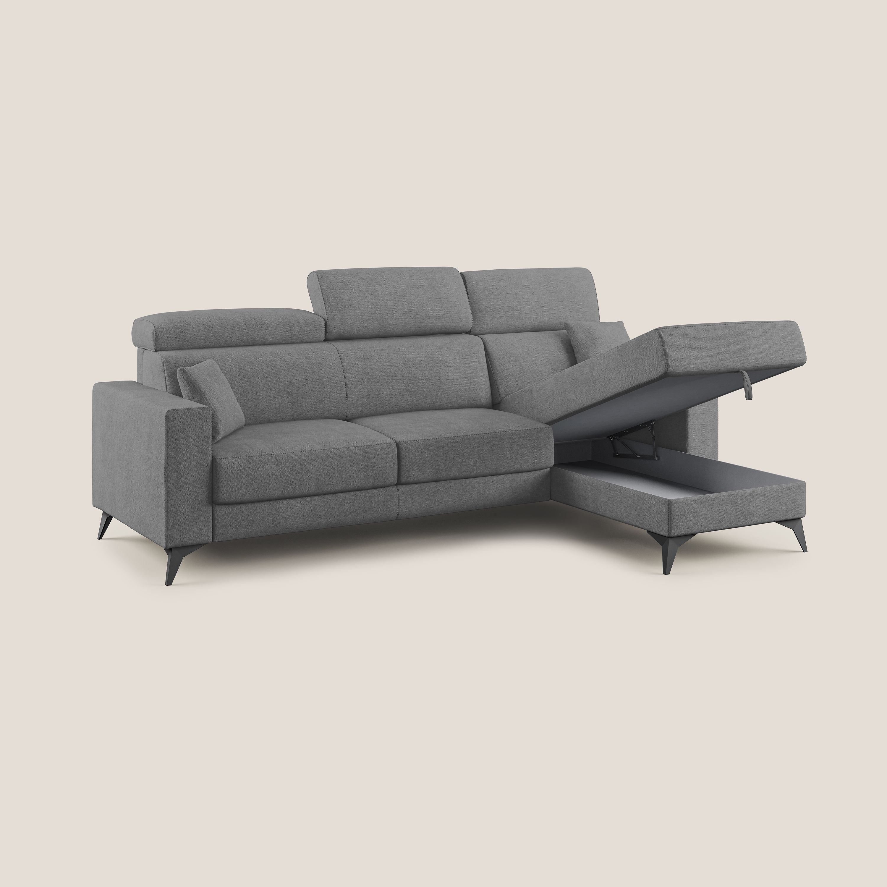 Pegaso canapé convertible d'angle avec têtières inclinables en tissu doux imperméable T02 gris - Image 2