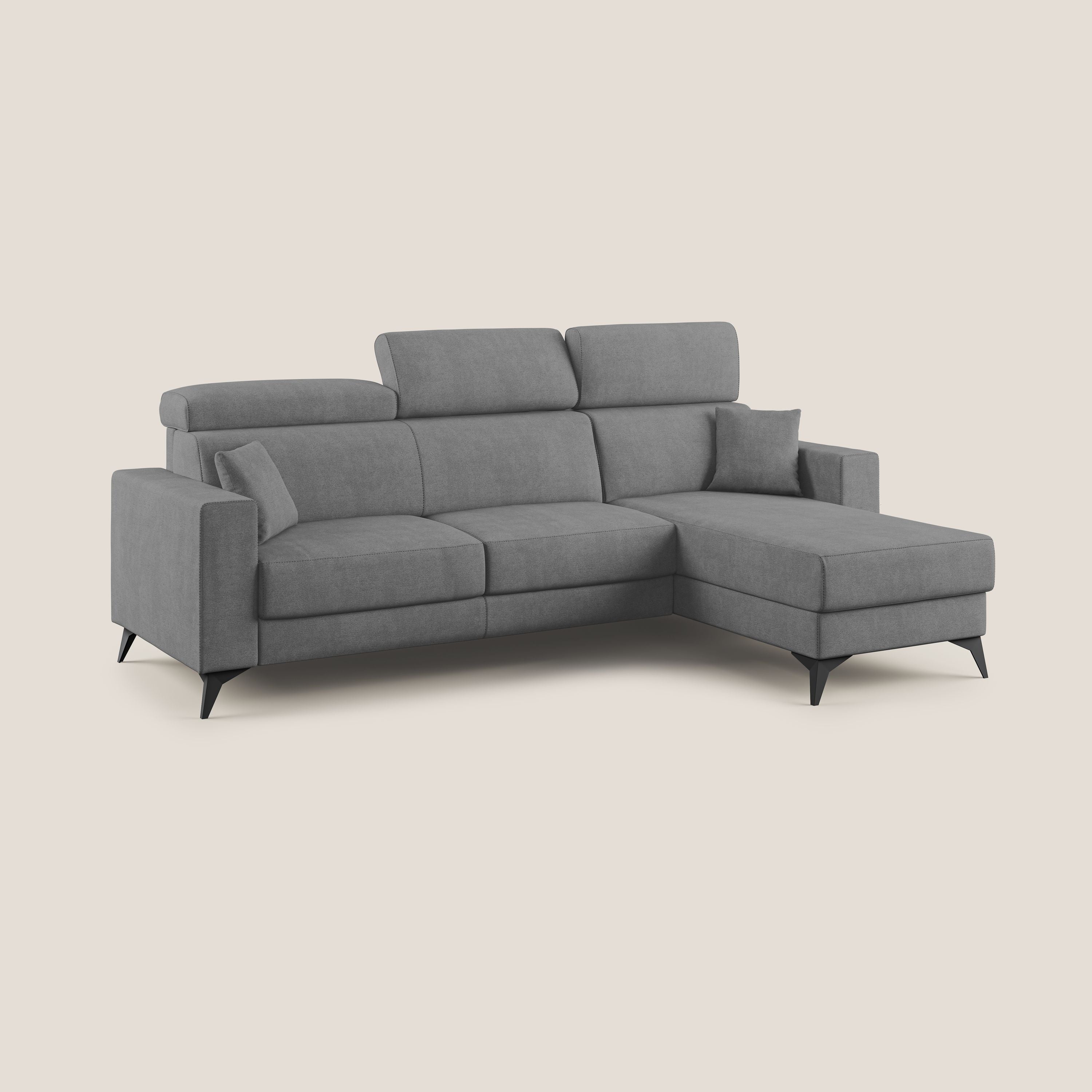 Pegaso canapé convertible d'angle avec têtières inclinables en tissu doux imperméable T02 gris - Image 3