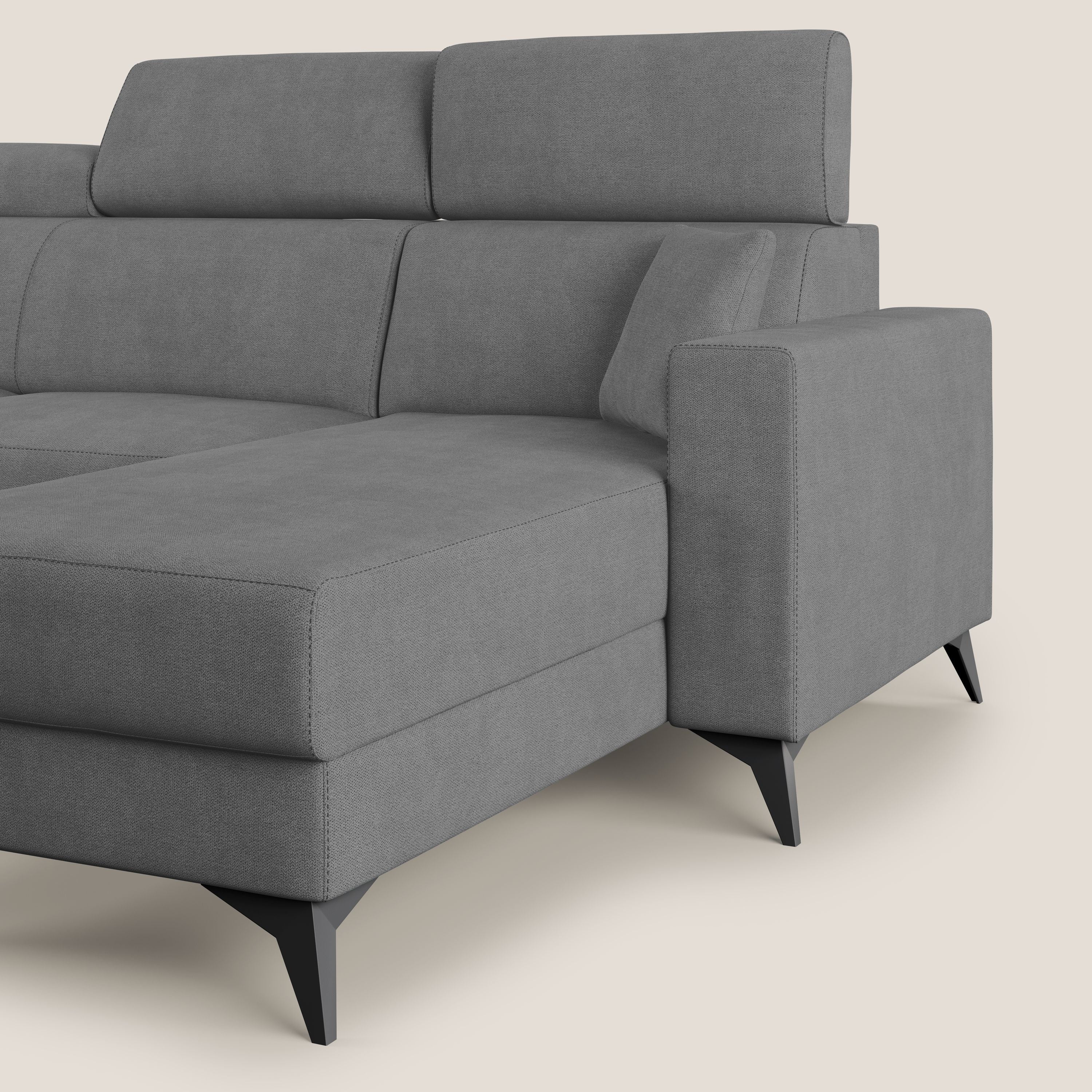 Pegaso canapé convertible d'angle avec têtières inclinables en tissu doux imperméable T02 gris - Image 8