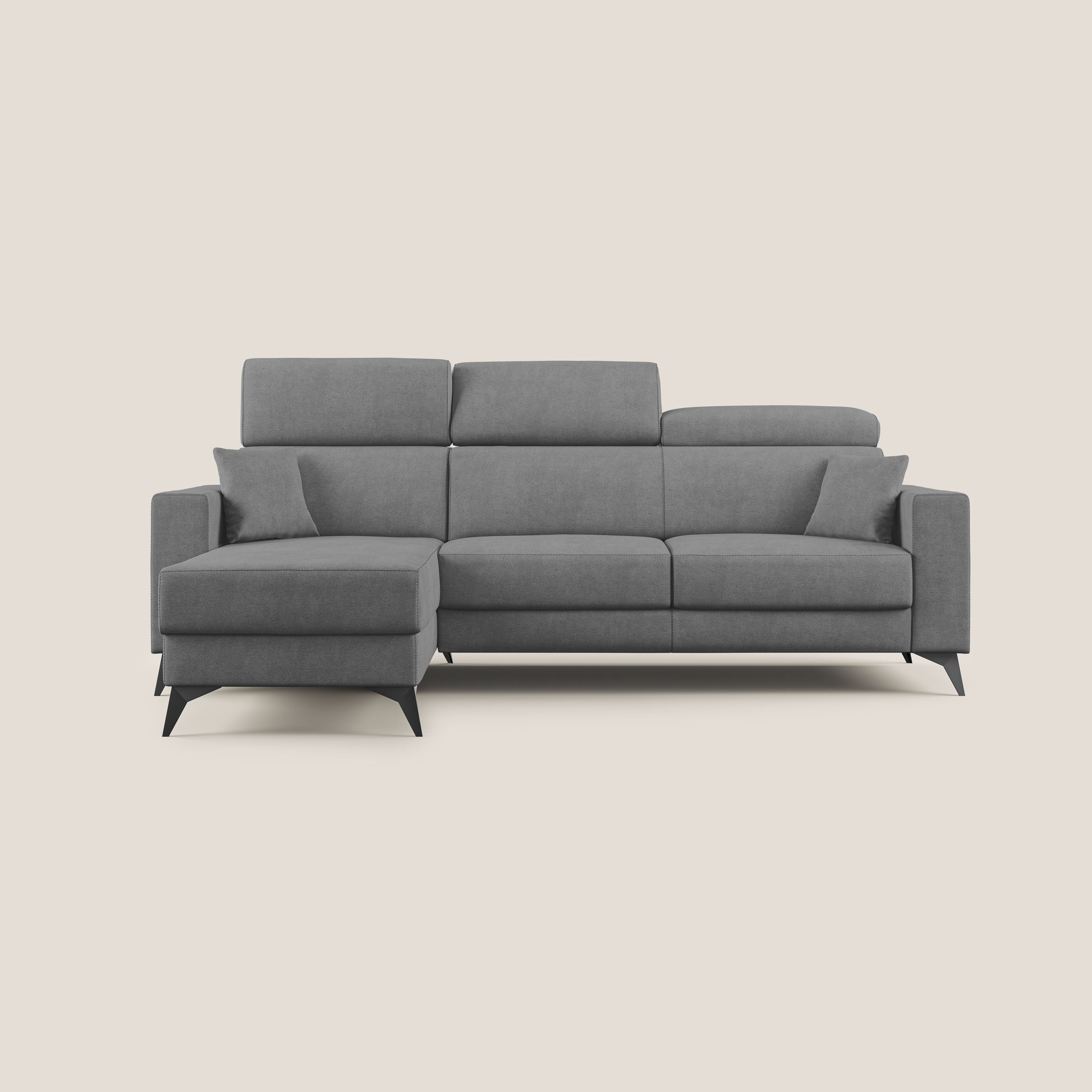 Pegaso canapé convertible d'angle avec têtières inclinables en tissu doux imperméable T02 gris - Image 9