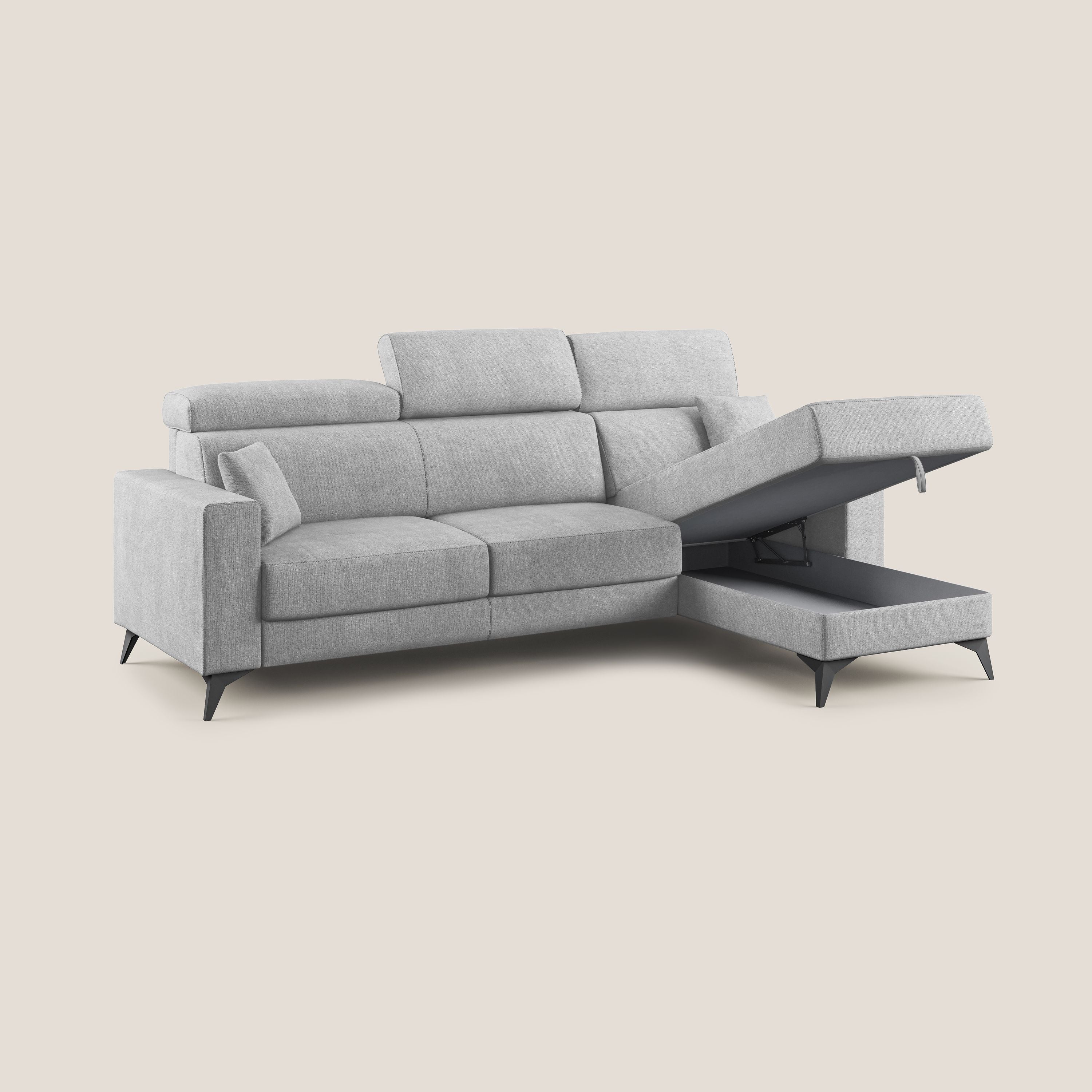 Pegaso canapé convertible d'angle avec têtières inclinables en tissu doux imperméable T02 gris clair - Image 2