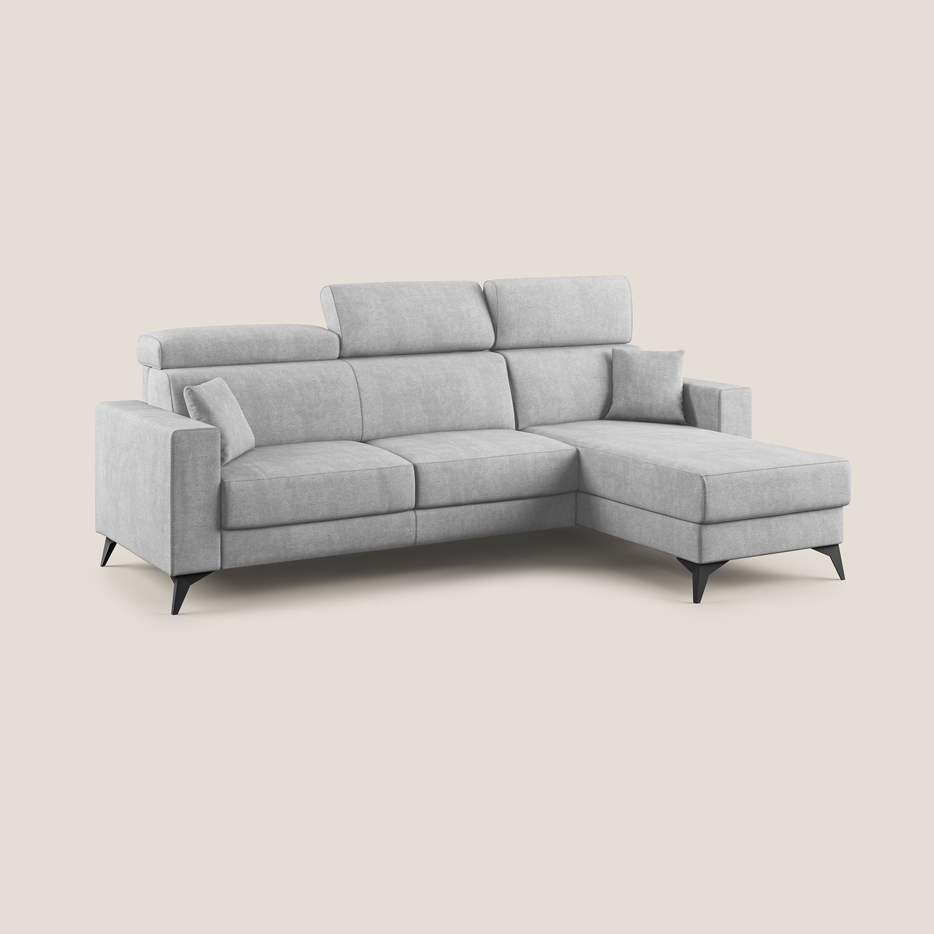 Pegaso canapé convertible d'angle avec têtières inclinables en tissu doux imperméable T02 gris clair - Image 3
