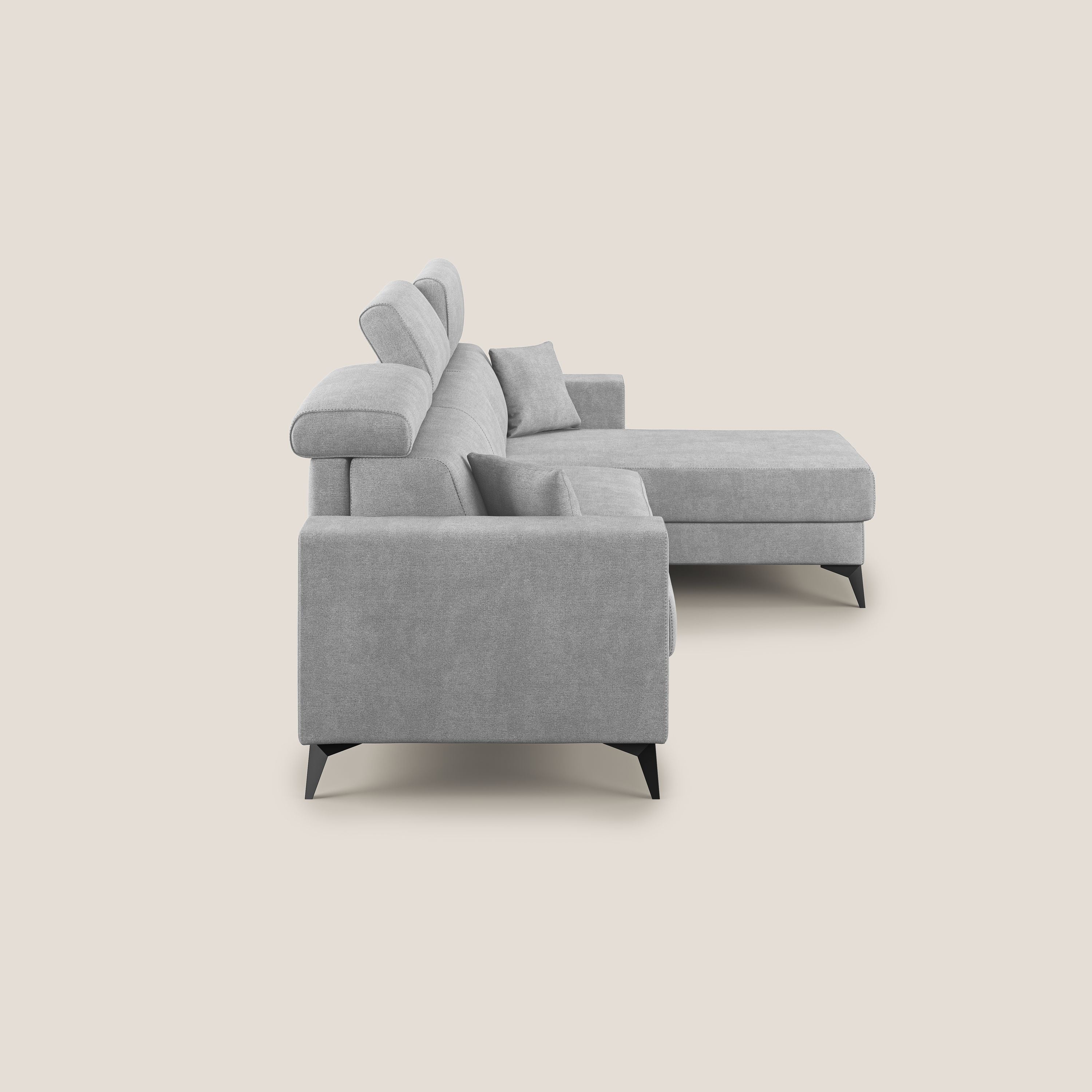 Pegaso canapé convertible d'angle avec têtières inclinables en tissu doux imperméable T02 gris clair - Image 4
