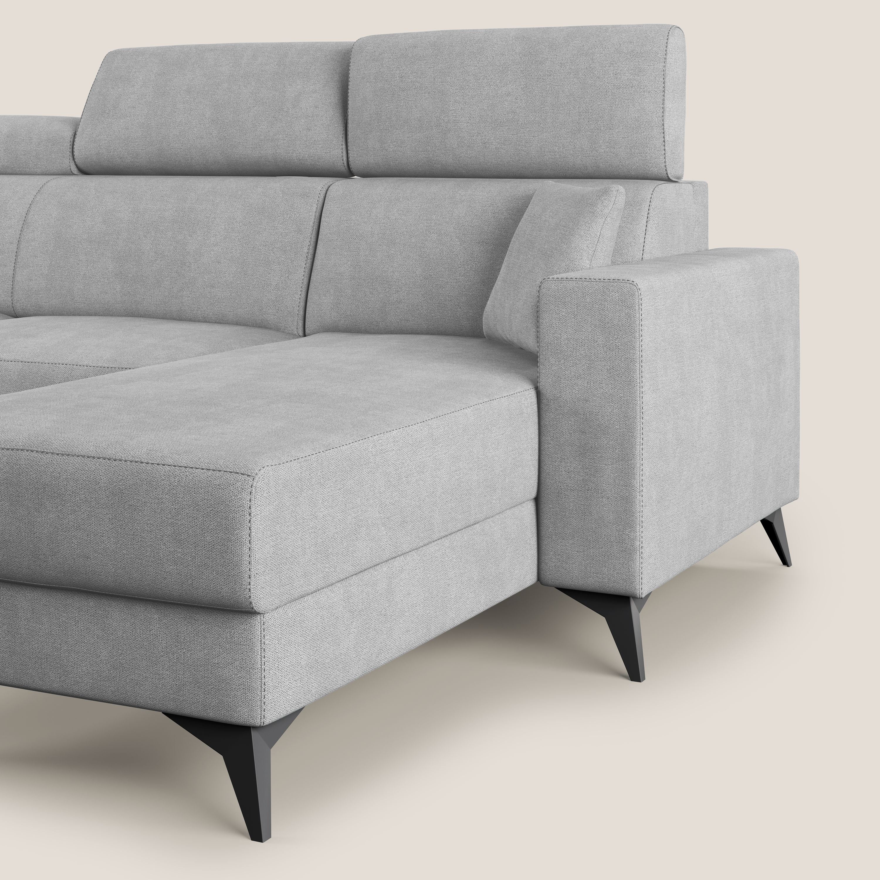 Pegaso canapé convertible d'angle avec têtières inclinables en tissu doux imperméable T02 gris clair - Image 7