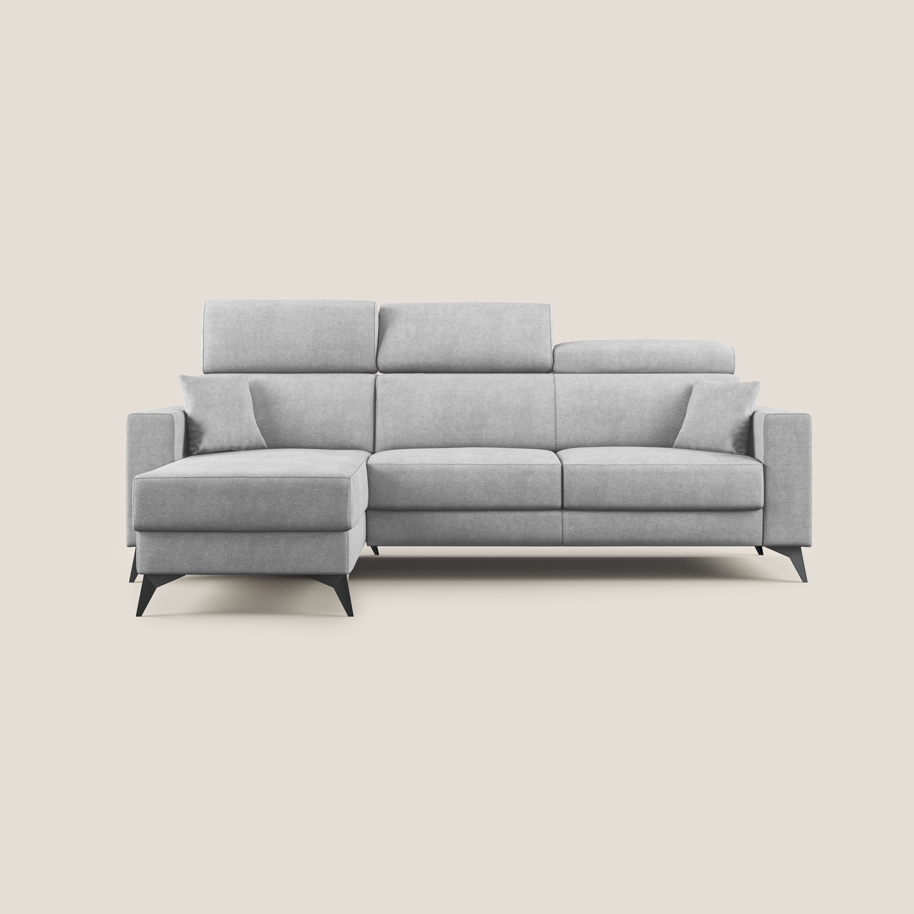 Pegaso canapé convertible d'angle avec têtières inclinables en tissu doux imperméable T02 gris clair - Image 9