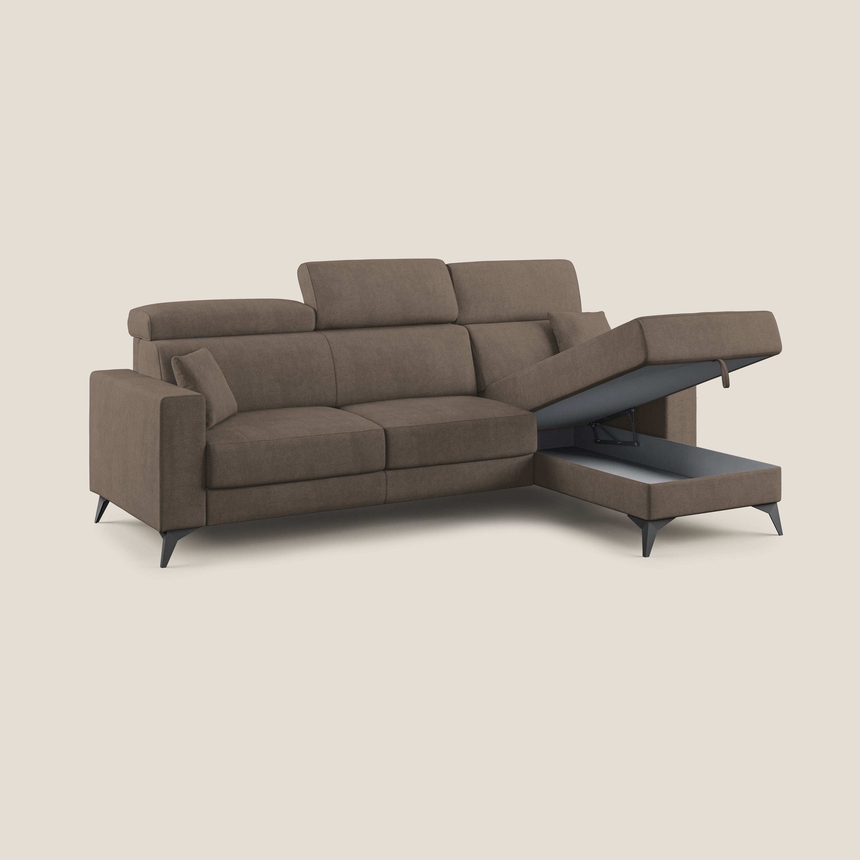 Pegaso canapé convertible d'angle avec têtières inclinables en tissu doux imperméable T02 marron - Image 2