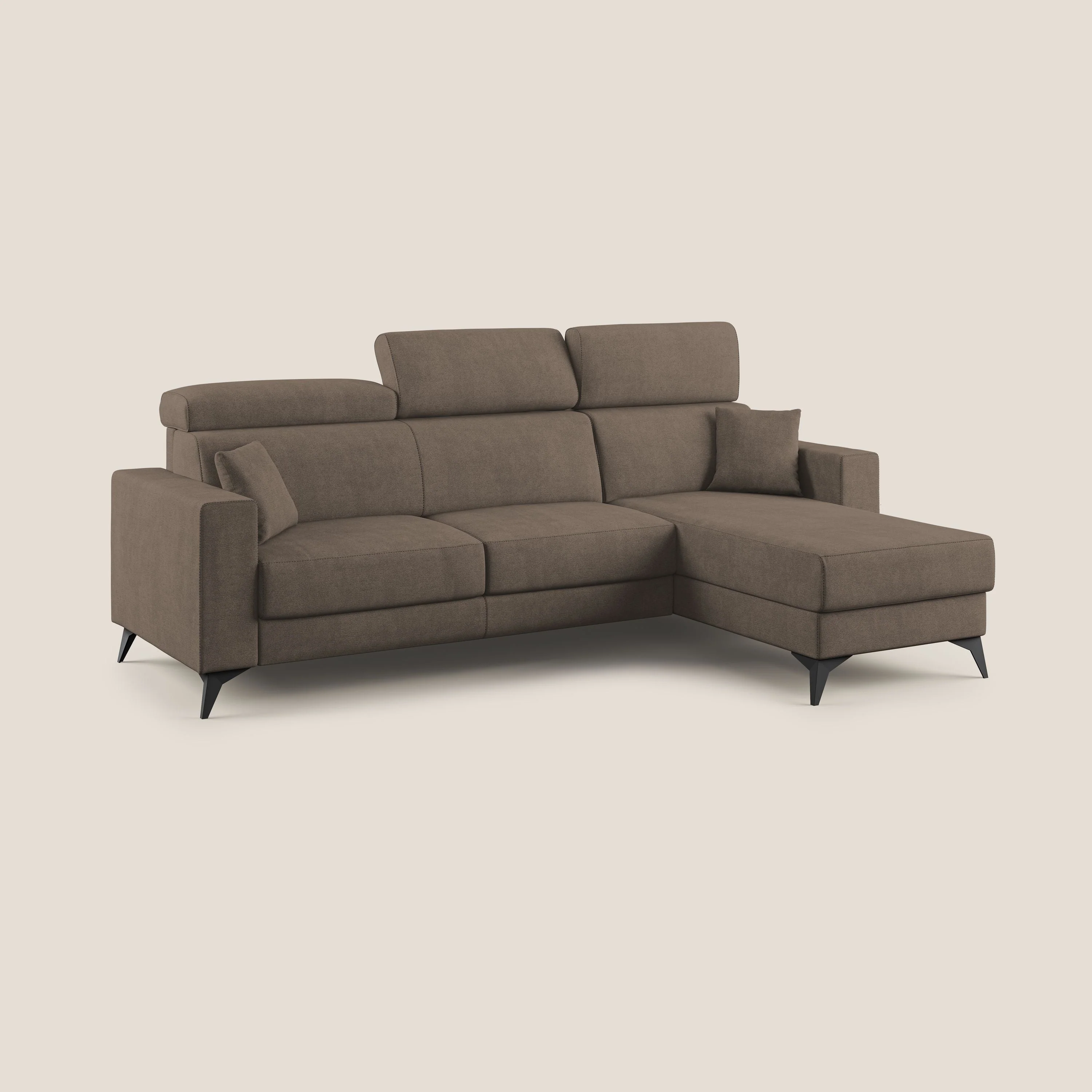 Pegaso canapé convertible d'angle avec têtières inclinables en tissu doux imperméable T02 marron - Image 3