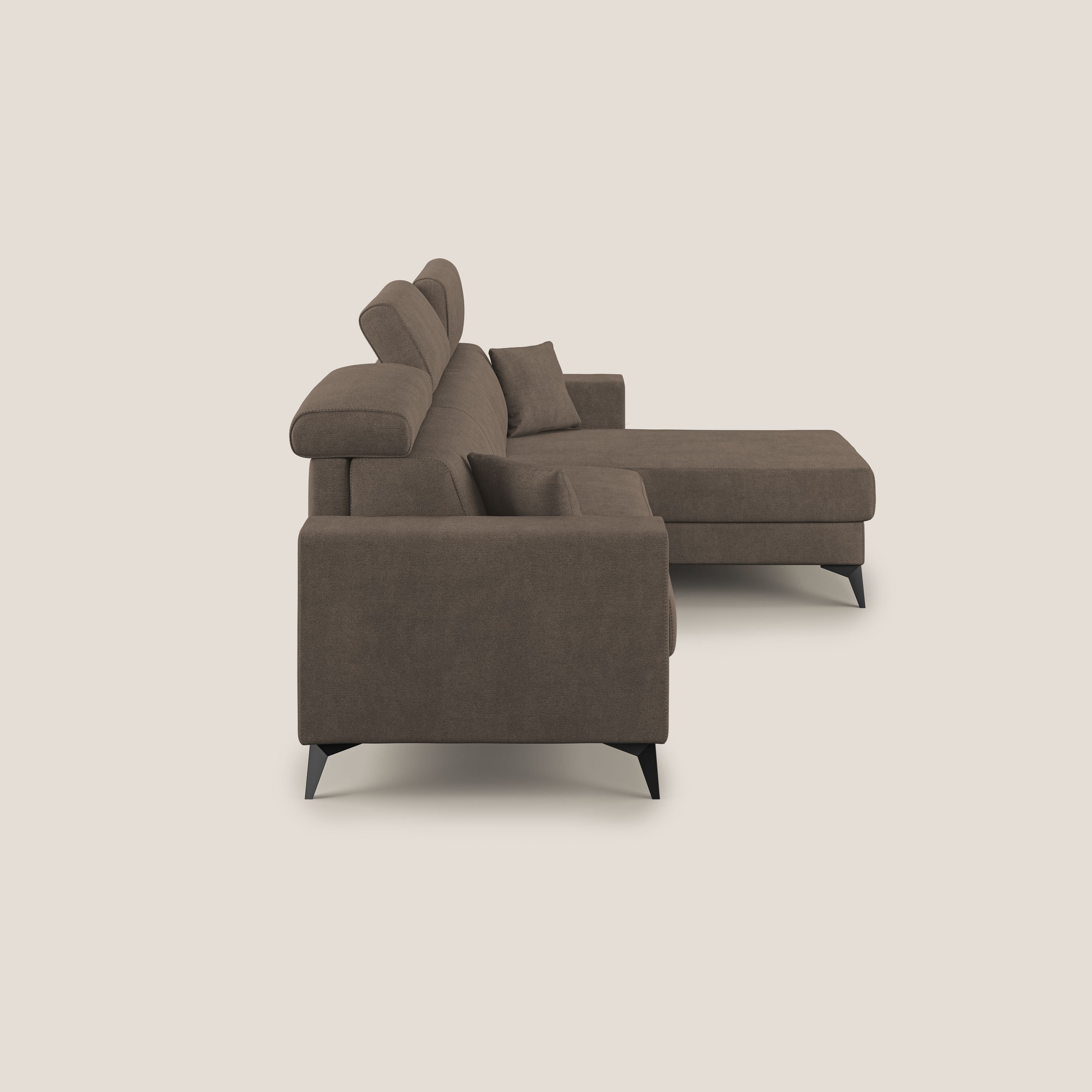 Pegaso canapé convertible d'angle avec têtières inclinables en tissu doux imperméable T02 marron - Image 4