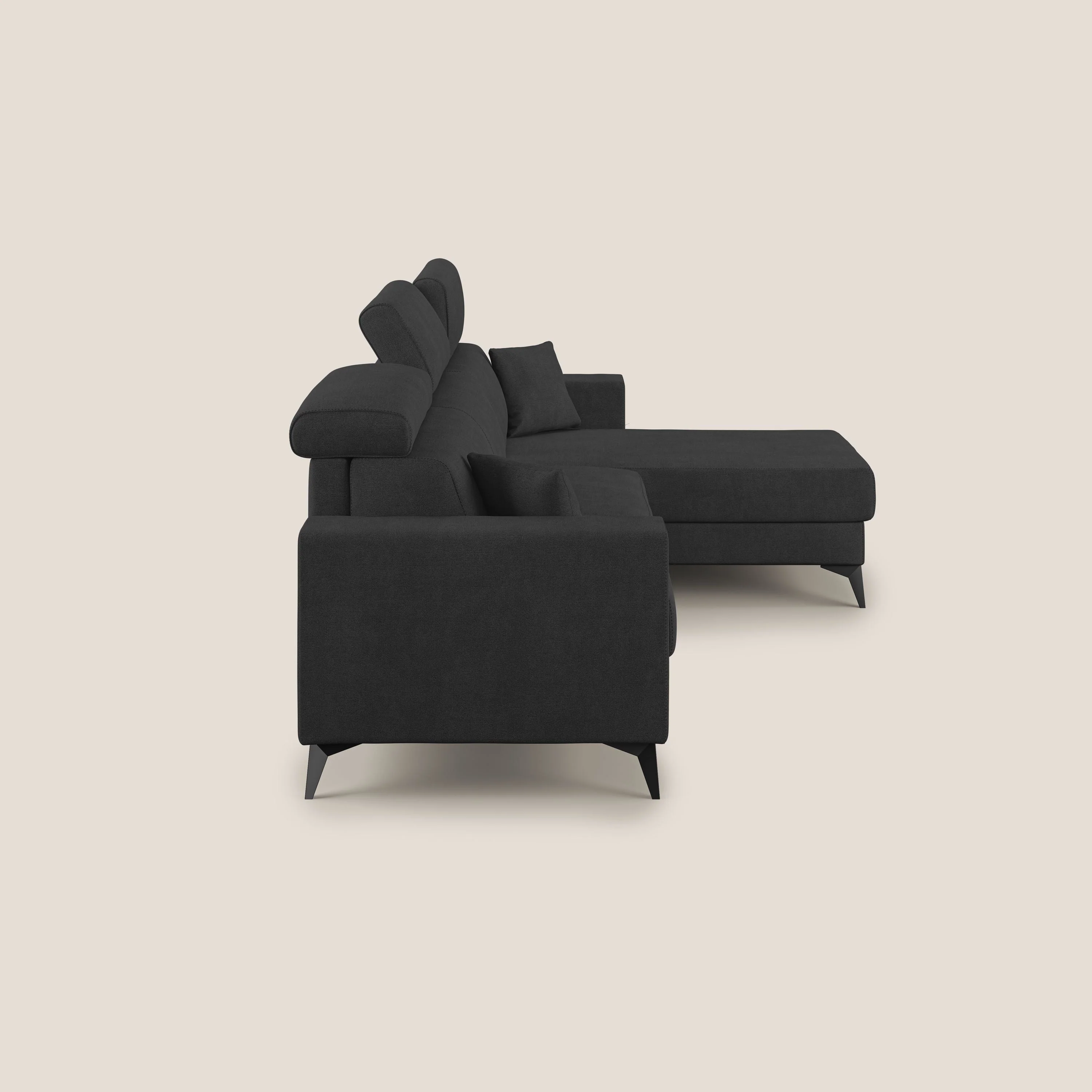 Pegaso canapé convertible d'angle avec têtières inclinables en tissu doux imperméable T02 noir - Image 4