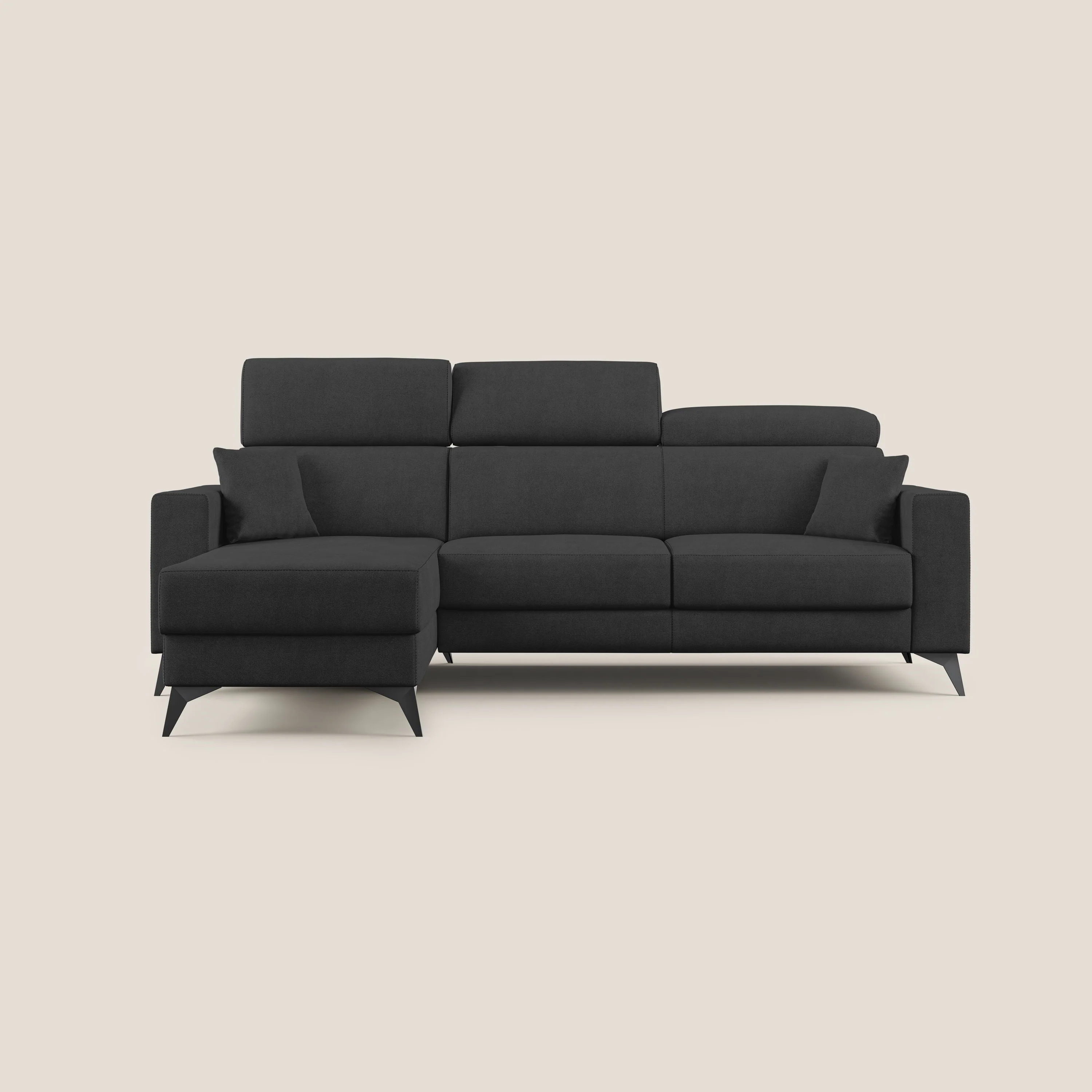 Pegaso canapé convertible d'angle avec têtières inclinables en tissu doux imperméable T02 noir - Image 6