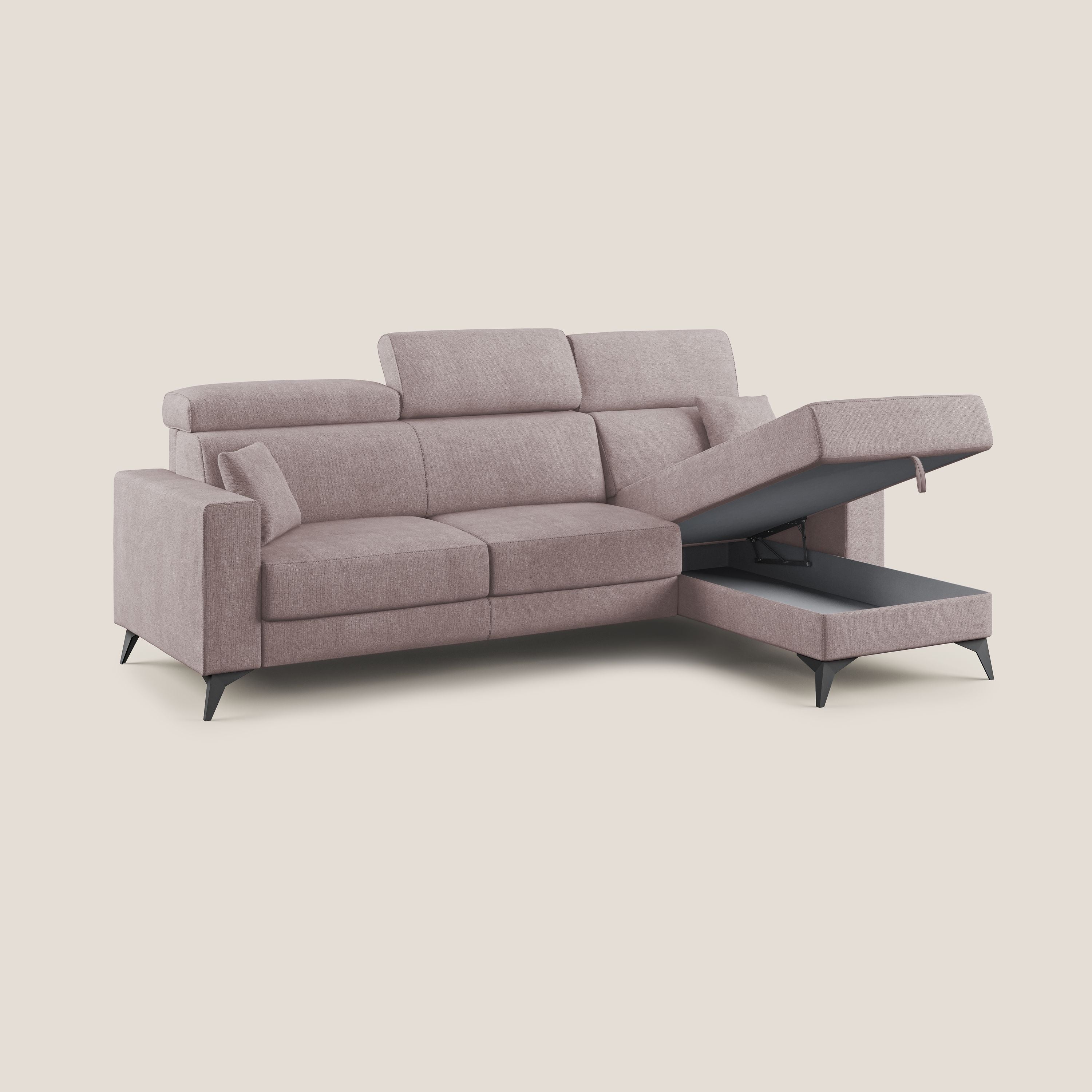 Pegaso canapé convertible d'angle avec têtières inclinables en tissu doux imperméable T02 rose - Image 3