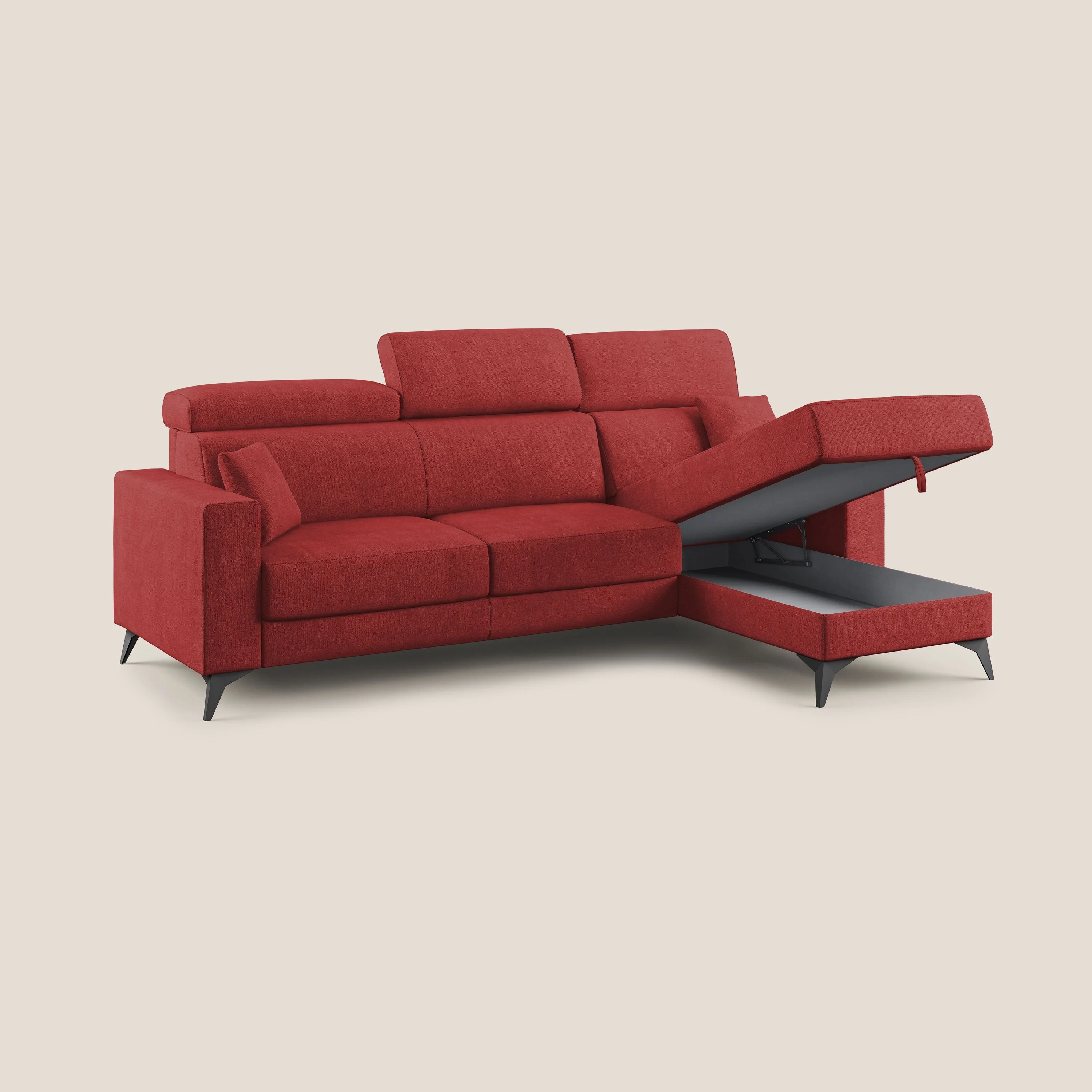 Pegaso canapé convertible d'angle avec têtières inclinables en tissu doux imperméable T02 rouge - Image 2