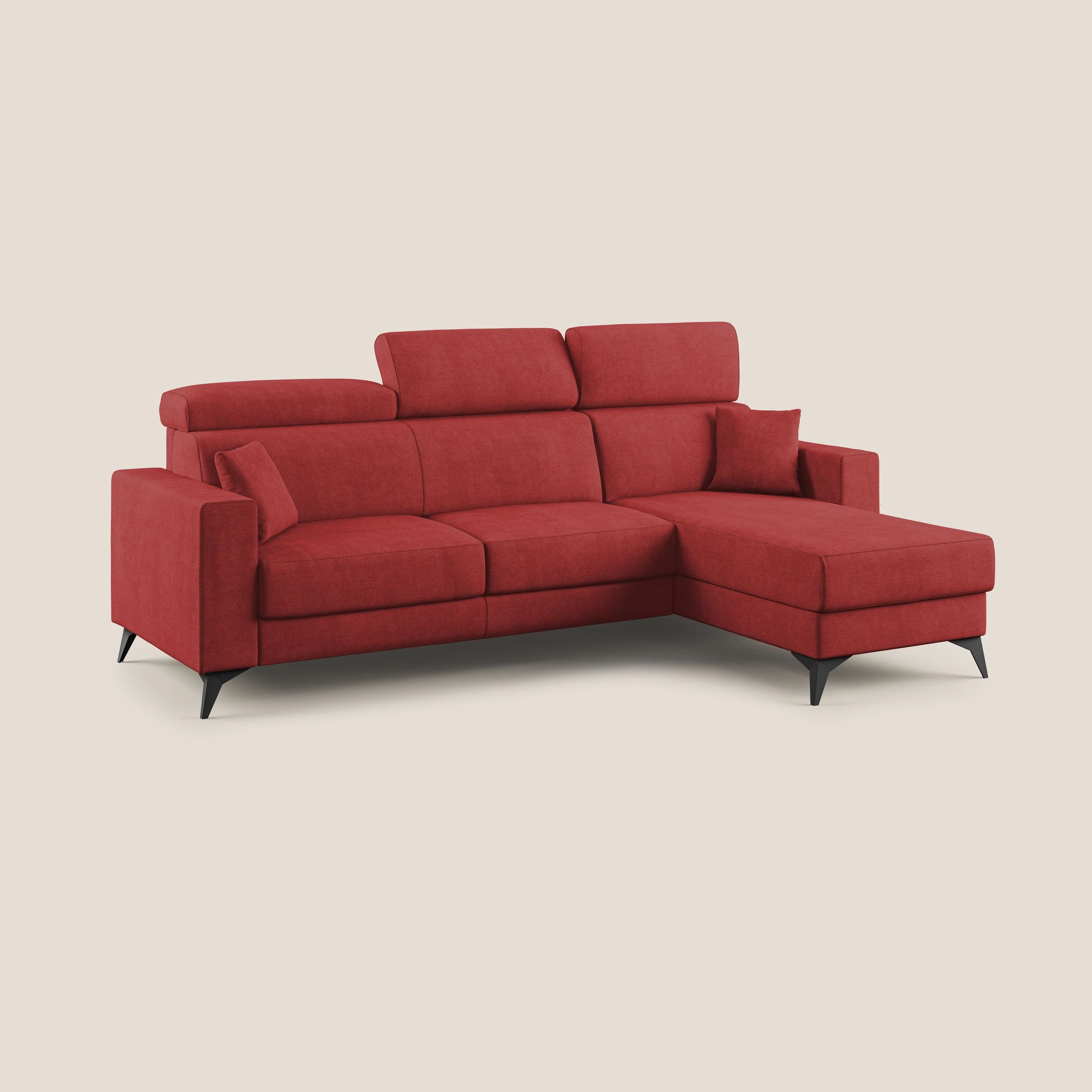 Pegaso canapé convertible d'angle avec têtières inclinables en tissu doux imperméable T02 rouge - Image 3