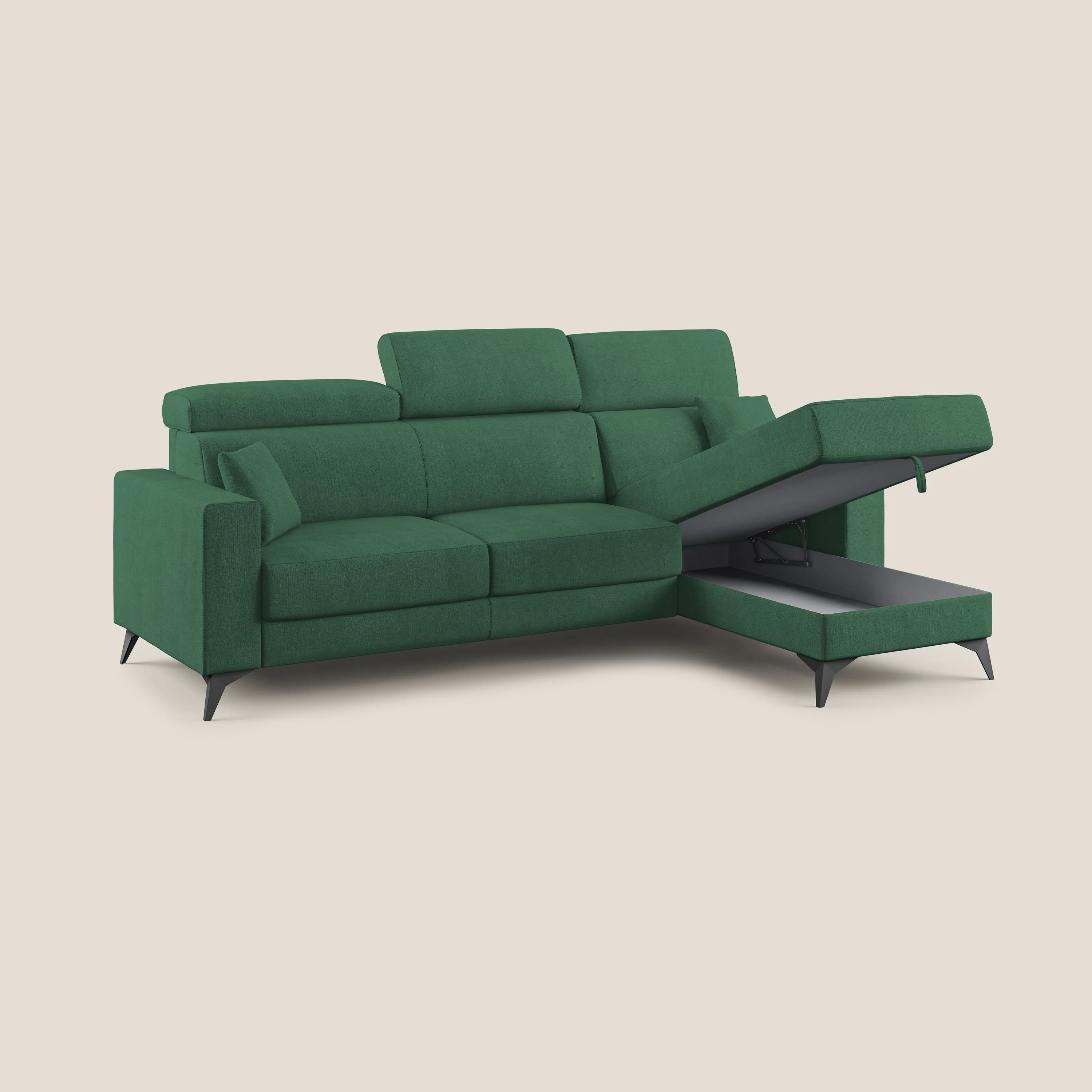 Pegaso canapé convertible d'angle avec têtières inclinables en tissu doux imperméable T02 vert - Image 2