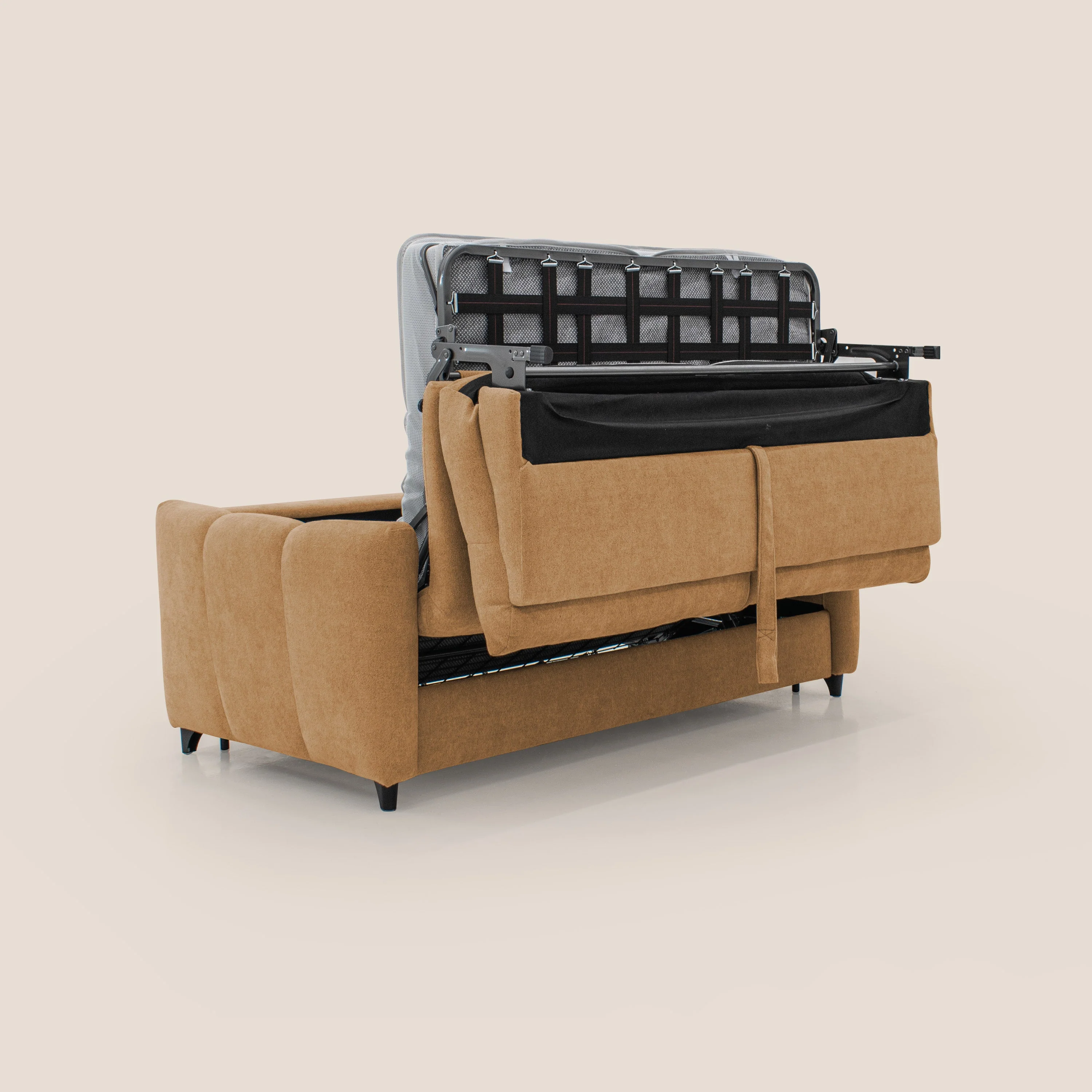 Peonia canapé convertible scandinave avec matelas H 18cm et dossier haut en bouclette imperméable T07 orange - Image 4