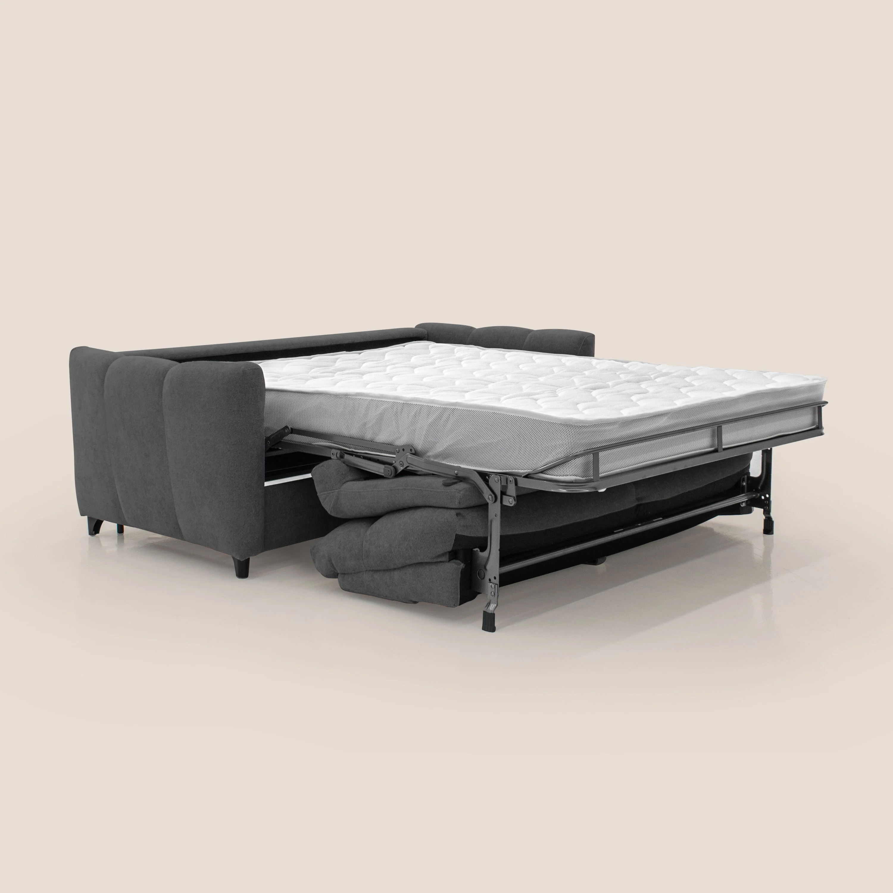 Peonia canapé convertible scandinave avec matelas H 18cm et dossier haut en bouclette imperméable T07 anthracite - Image 2