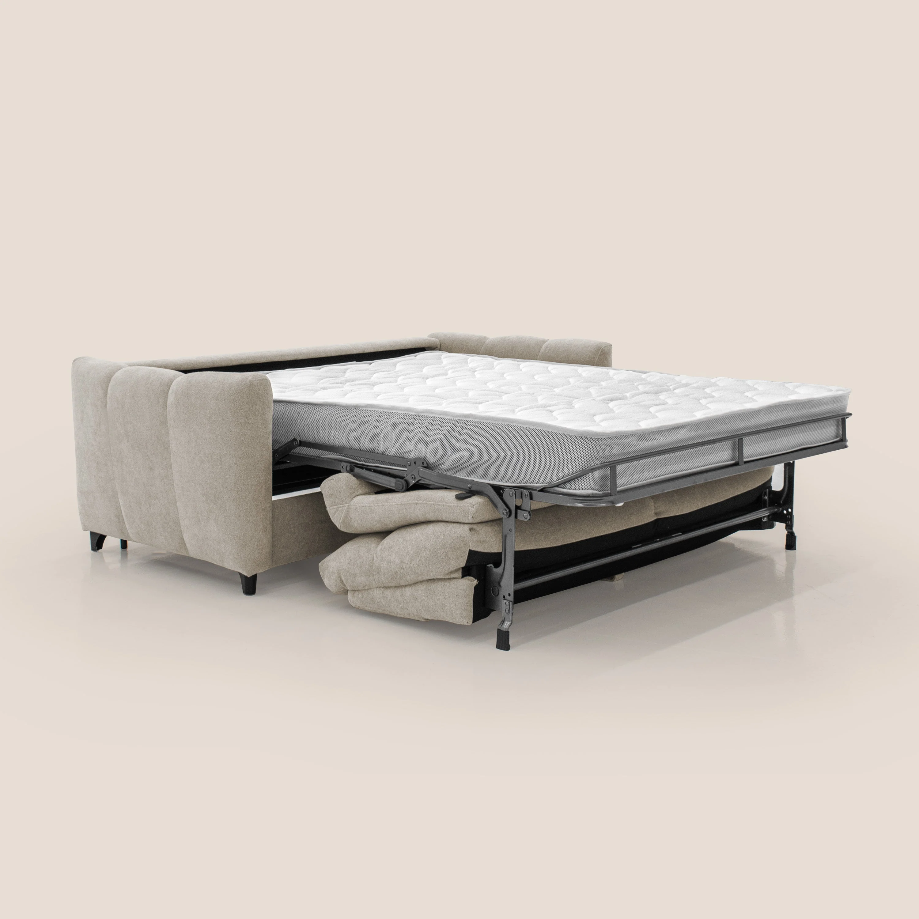 Peonia canapé convertible scandinave avec matelas H 18cm et dossier haut en bouclette imperméable T07 beige - Image 2