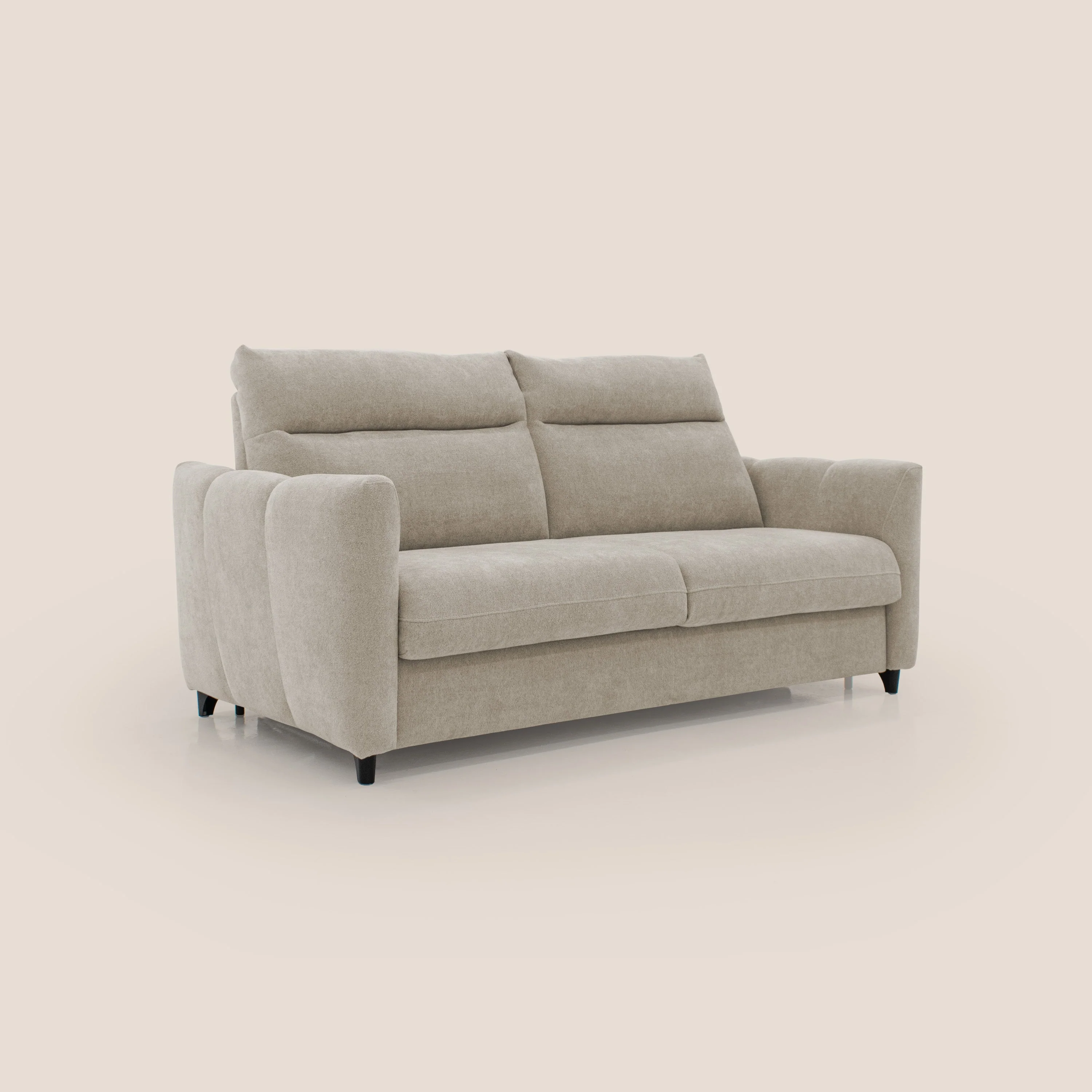 Peonia canapé convertible scandinave avec matelas H 18cm et dossier haut en bouclette imperméable T07 beige - Image 3