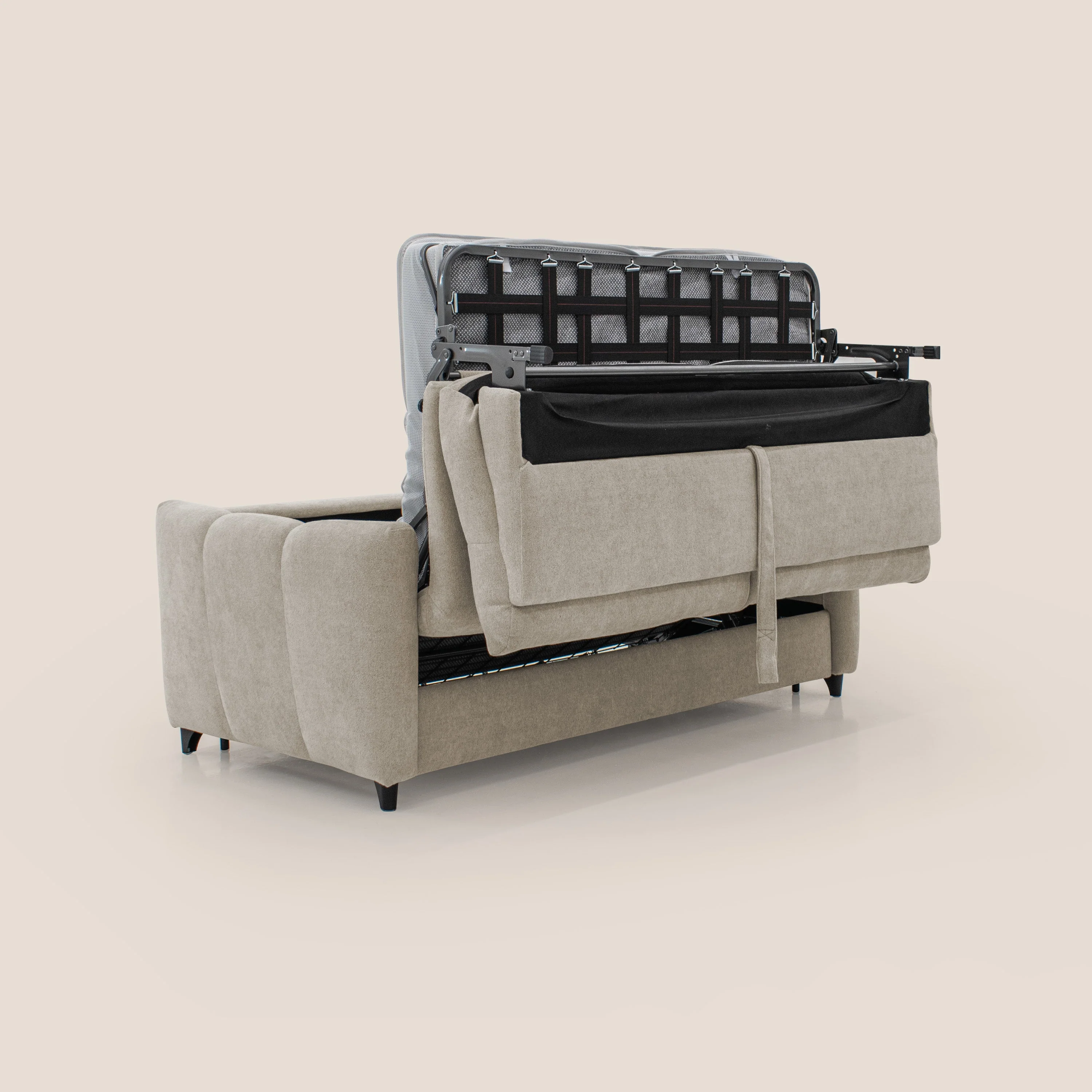 Peonia canapé convertible scandinave avec matelas H 18cm et dossier haut en bouclette imperméable T07 beige - Image 4