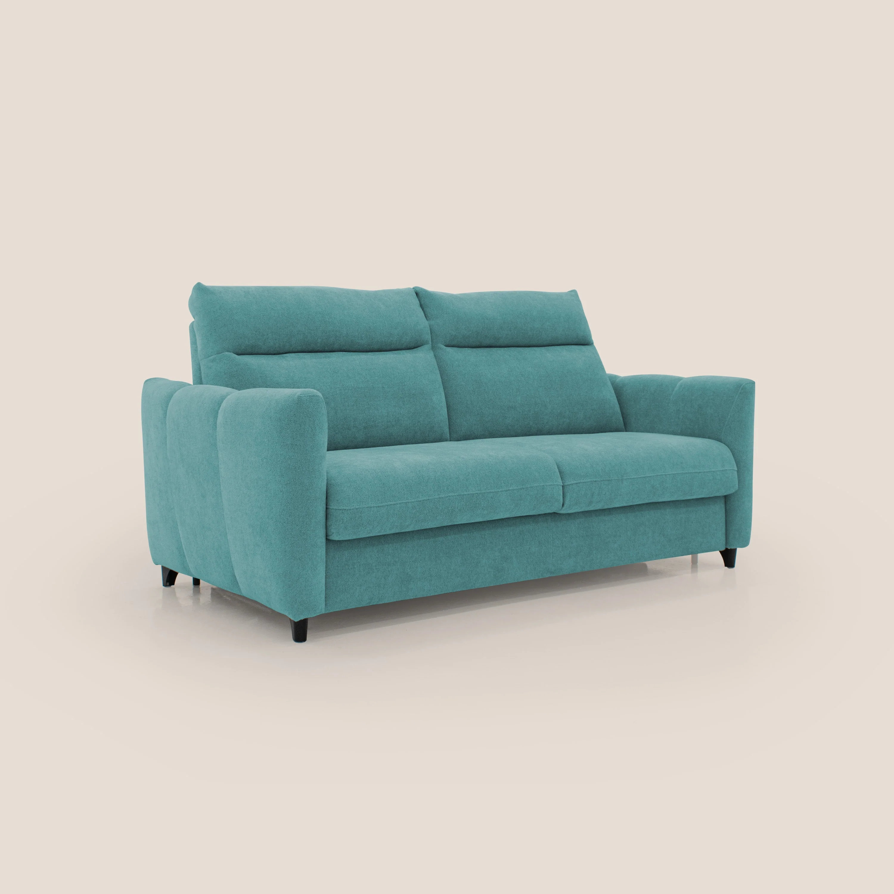 Peonia canapé convertible scandinave avec matelas H 18cm et dossier haut en bouclette imperméable T07 bleu ciel - Image 3