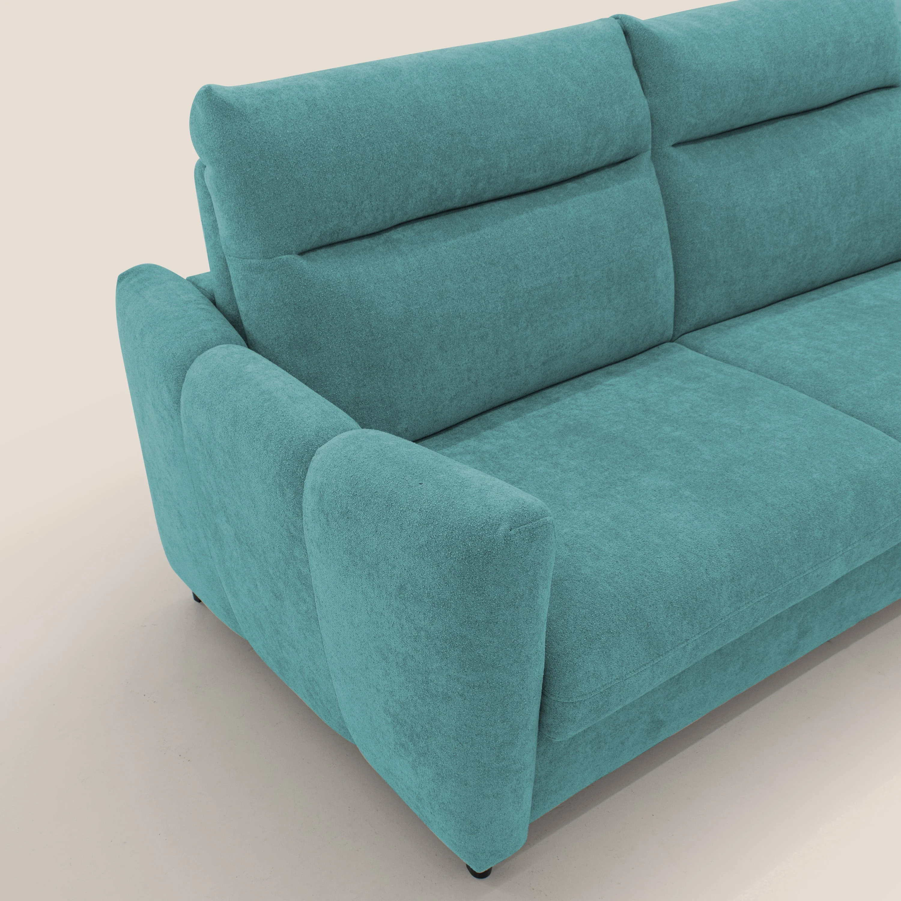 Peonia canapé convertible scandinave avec matelas H 18cm et dossier haut en bouclette imperméable T07 bleu ciel - Image 6