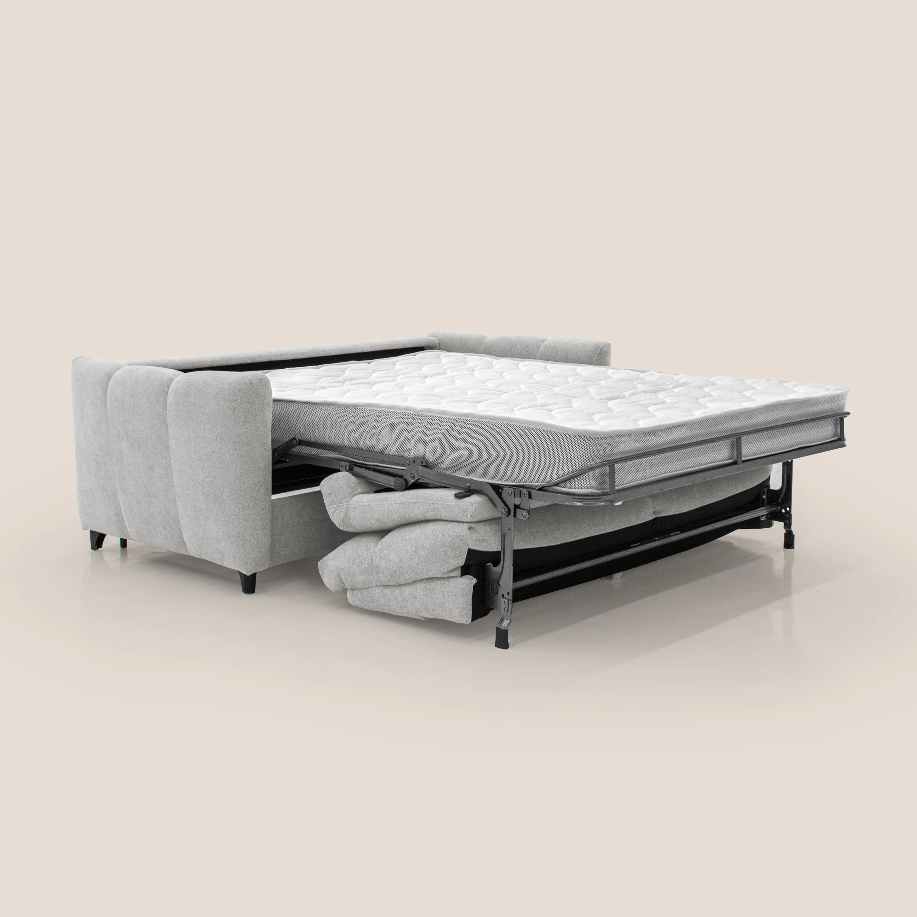 Peonia canapé convertible scandinave avec matelas H 18cm et dossier haut en bouclette imperméable T07 gris - Image 2