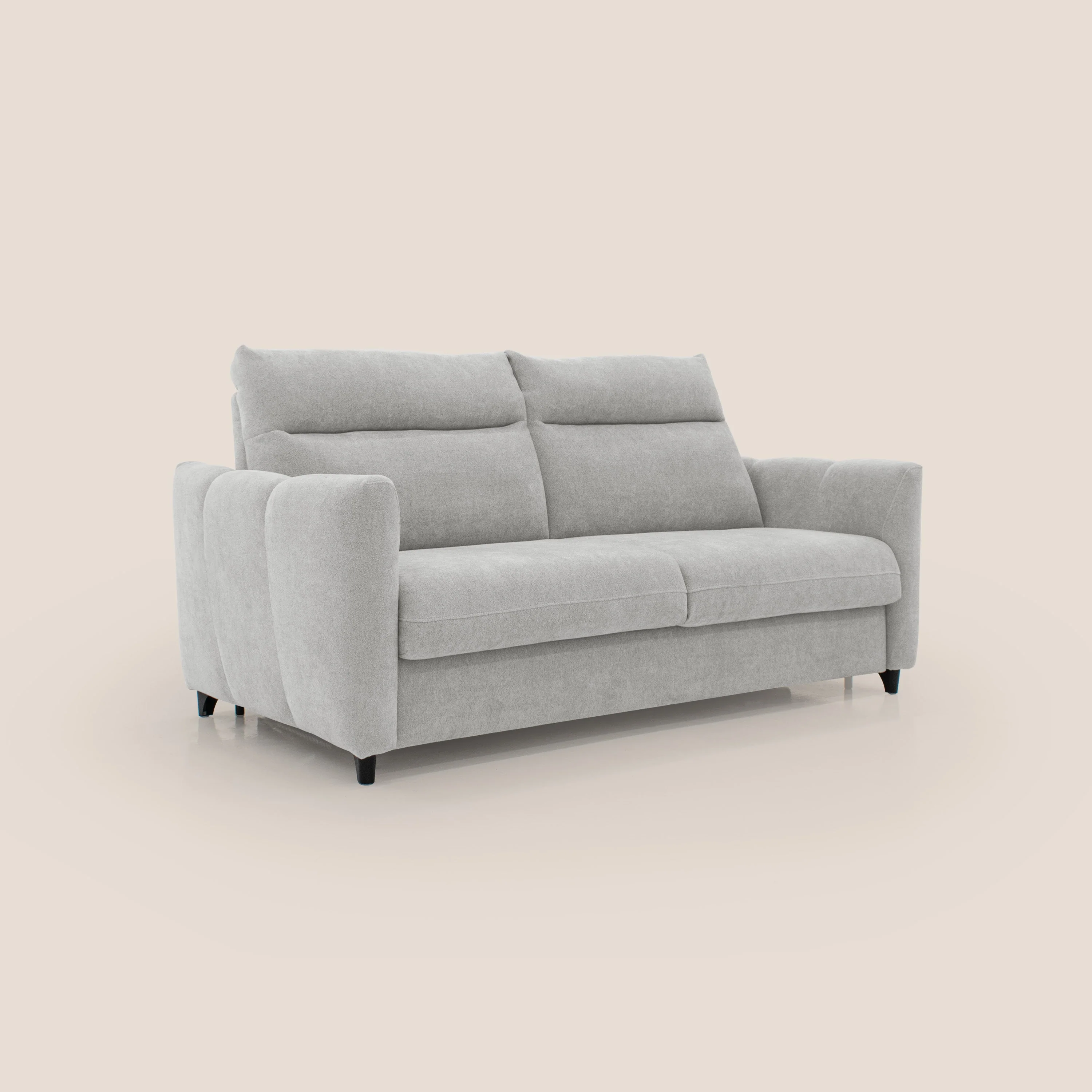 Peonia canapé convertible scandinave avec matelas H 18cm et dossier haut en bouclette imperméable T07 gris - Image 3
