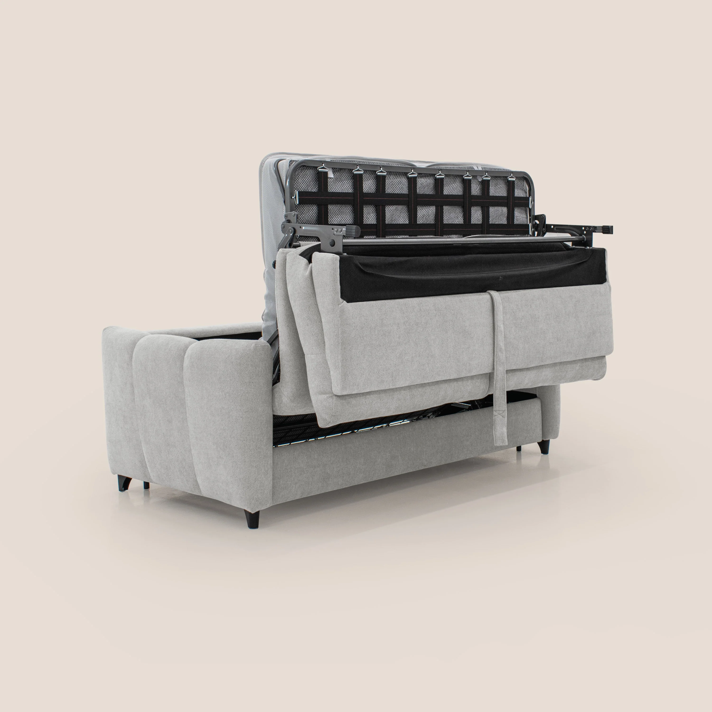 Peonia canapé convertible scandinave avec matelas H 18cm et dossier haut en bouclette imperméable T07 gris - Image 4