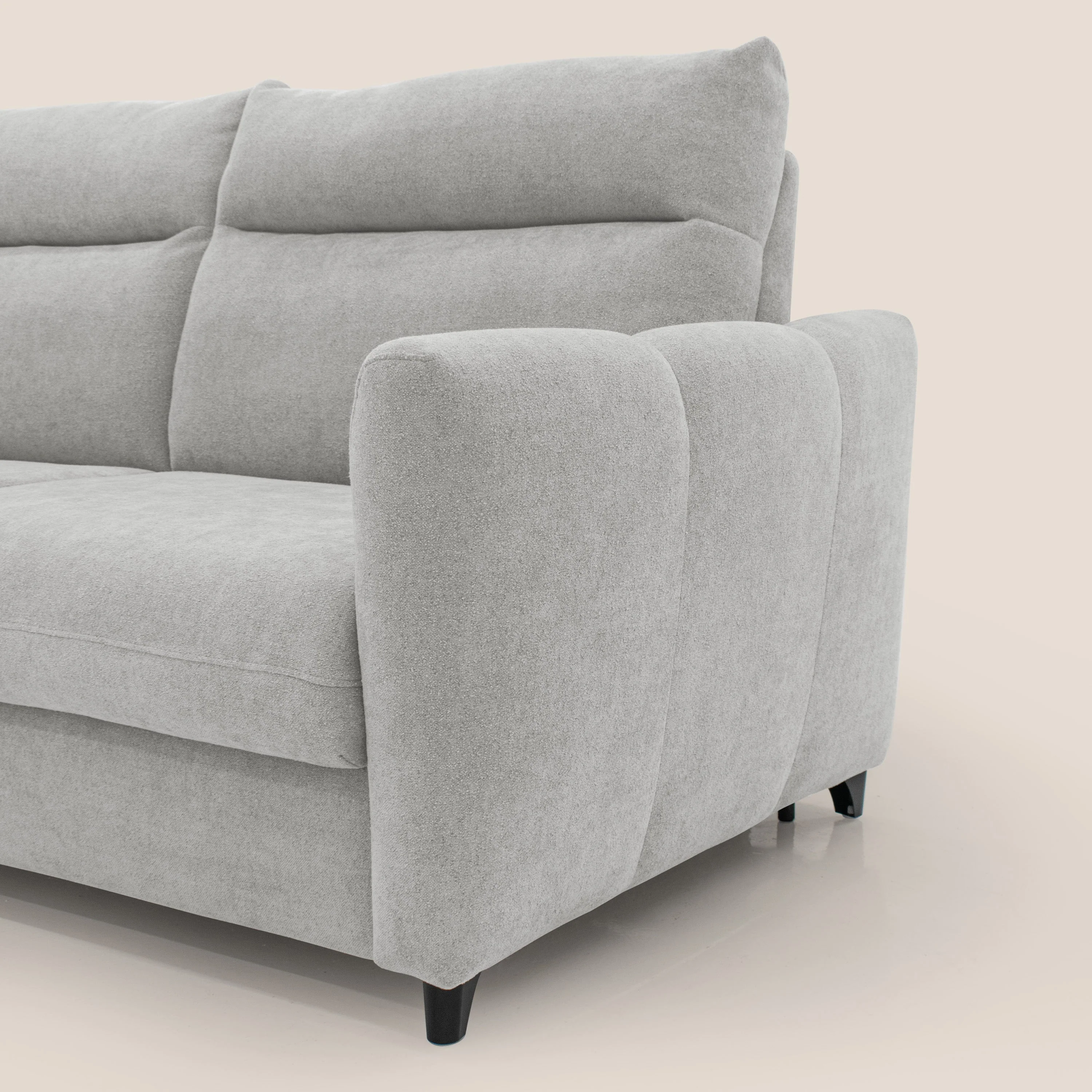 Peonia canapé convertible scandinave avec matelas H 18cm et dossier haut en bouclette imperméable T07 gris - Image 5