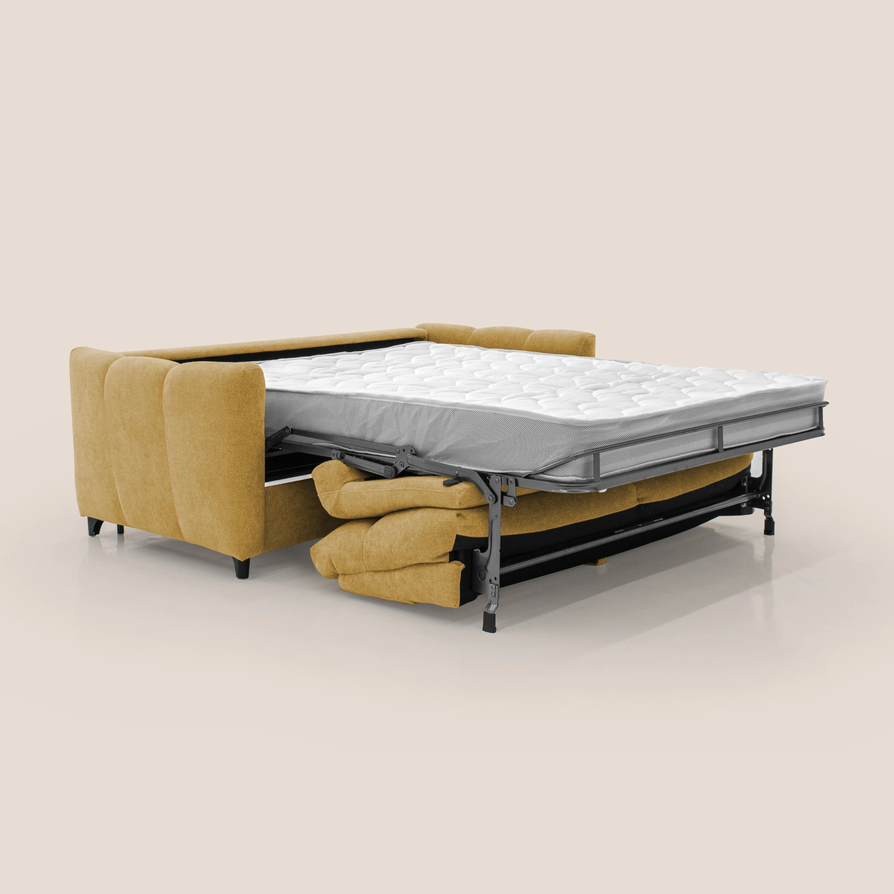 Peonia canapé convertible scandinave avec matelas H 18cm et dossier haut en bouclette imperméable T07 jaune - Image 2