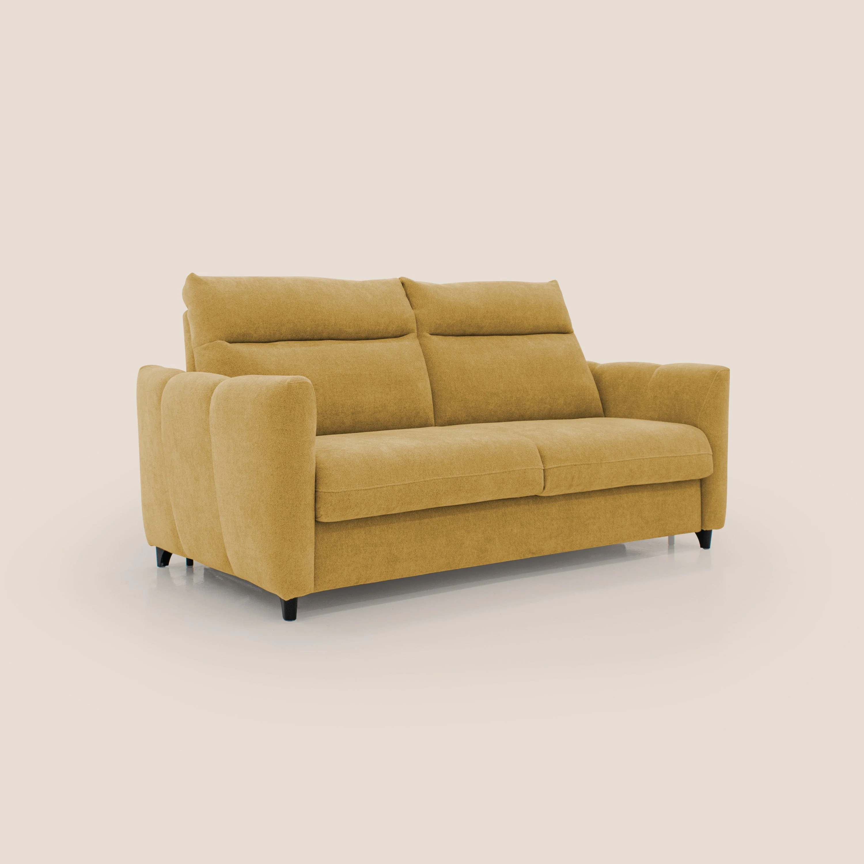 Peonia canapé convertible scandinave avec matelas H 18cm et dossier haut en bouclette imperméable T07 jaune - Image 3