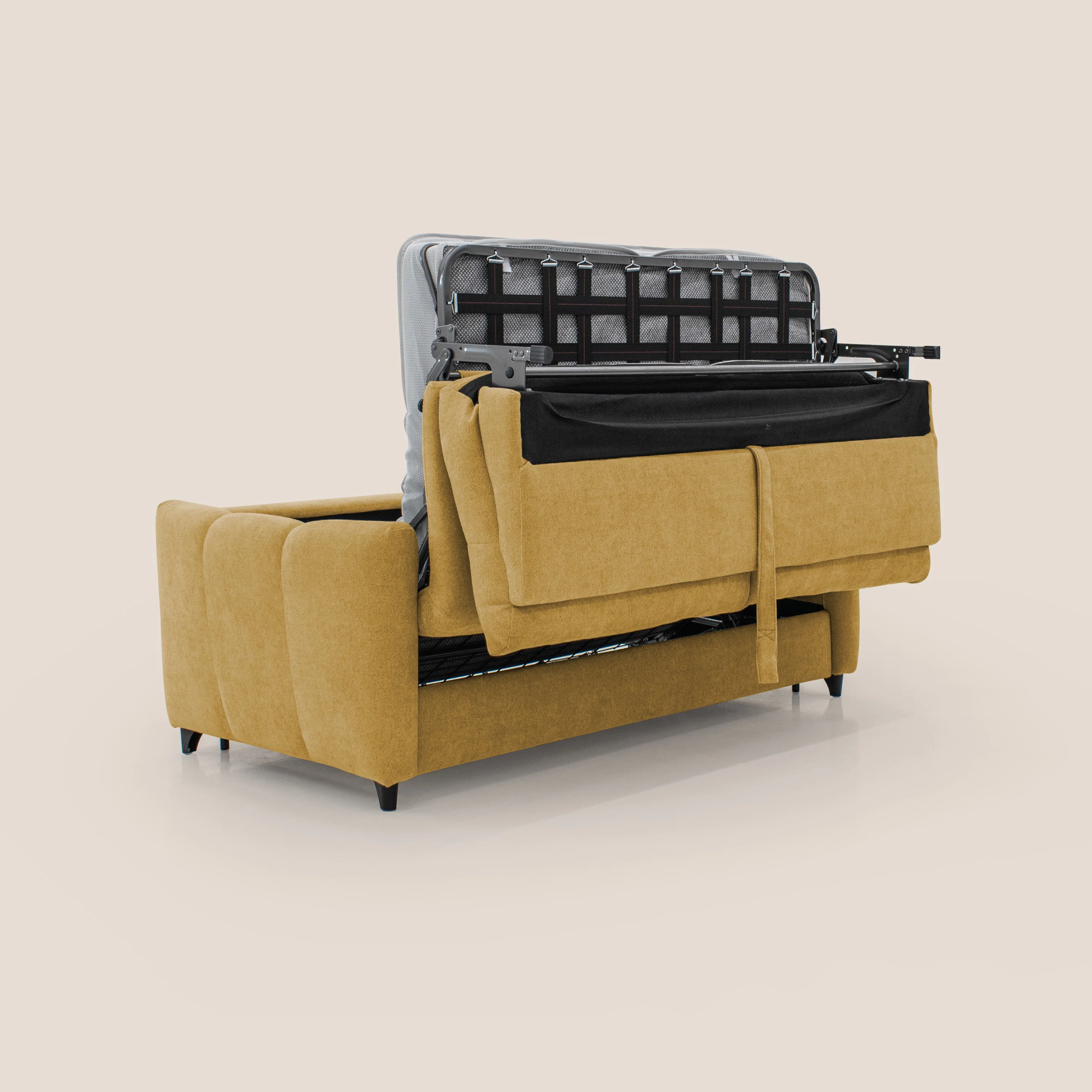 Peonia canapé convertible scandinave avec matelas H 18cm et dossier haut en bouclette imperméable T07 jaune - Image 4