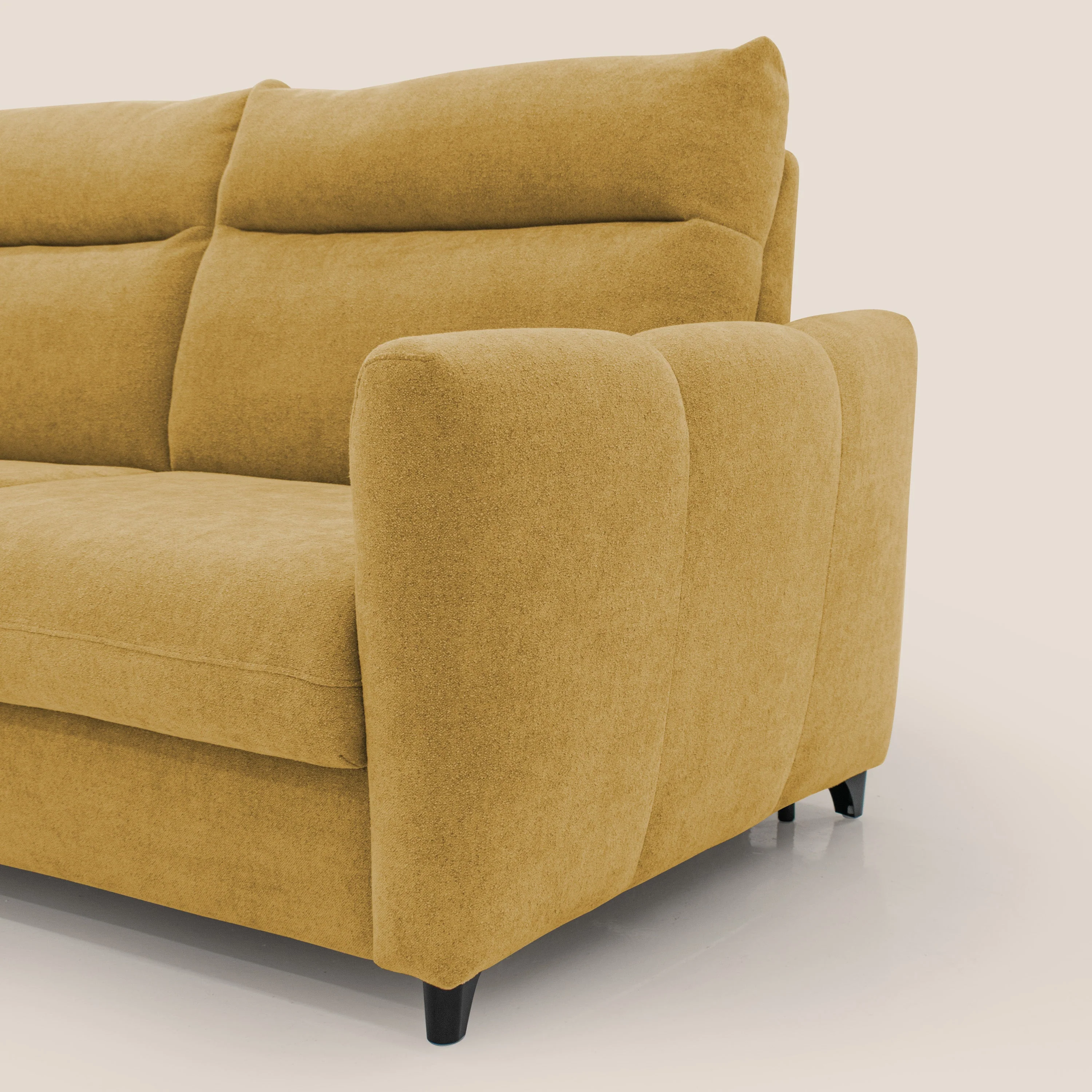 Peonia canapé convertible scandinave avec matelas H 18cm et dossier haut en bouclette imperméable T07 jaune - Image 5