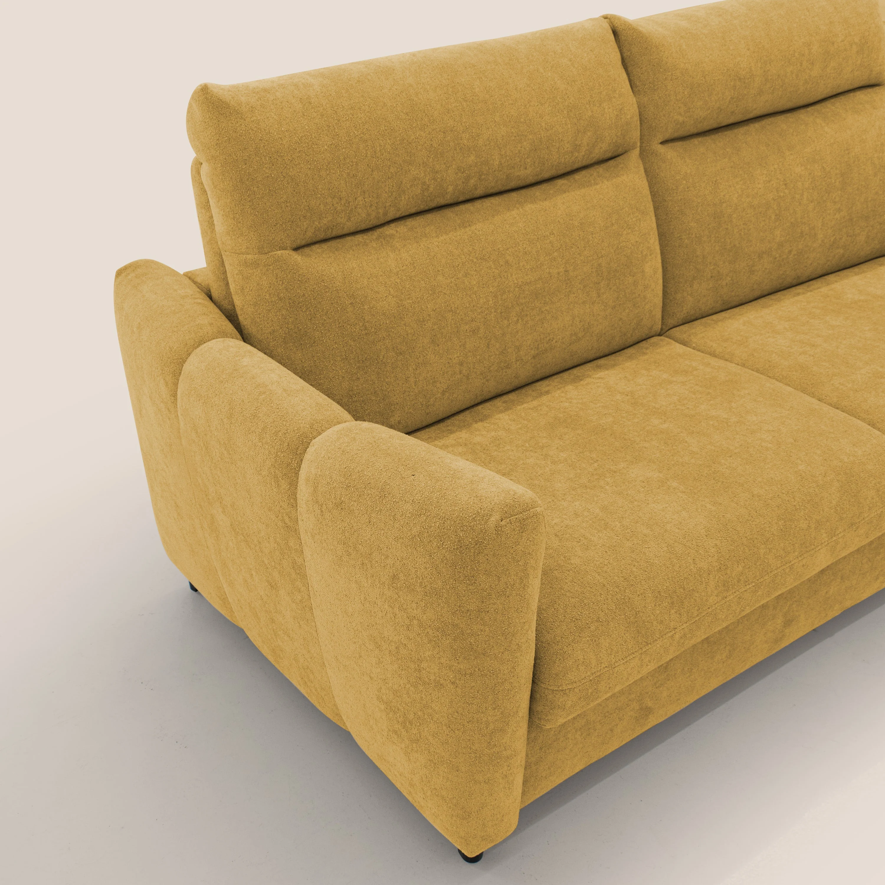 Peonia canapé convertible scandinave avec matelas H 18cm et dossier haut en bouclette imperméable T07 jaune - Image 6
