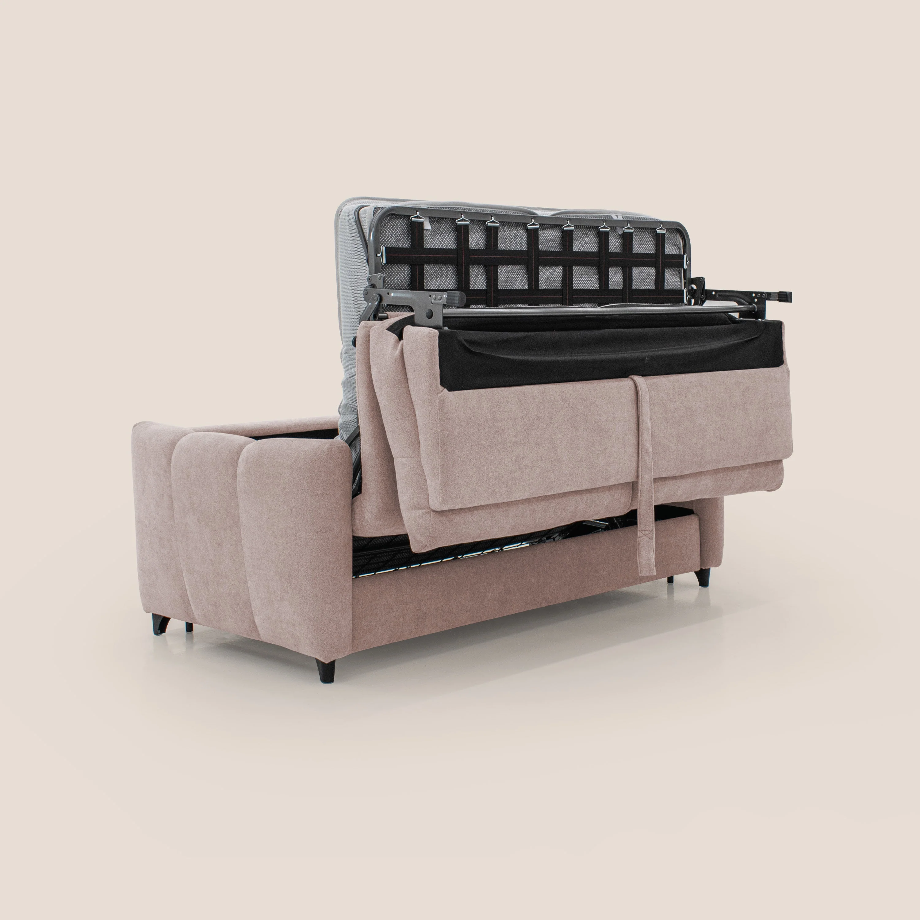Peonia canapé convertible scandinave avec matelas H 18cm et dossier haut en bouclette imperméable T07 rose - Image 4
