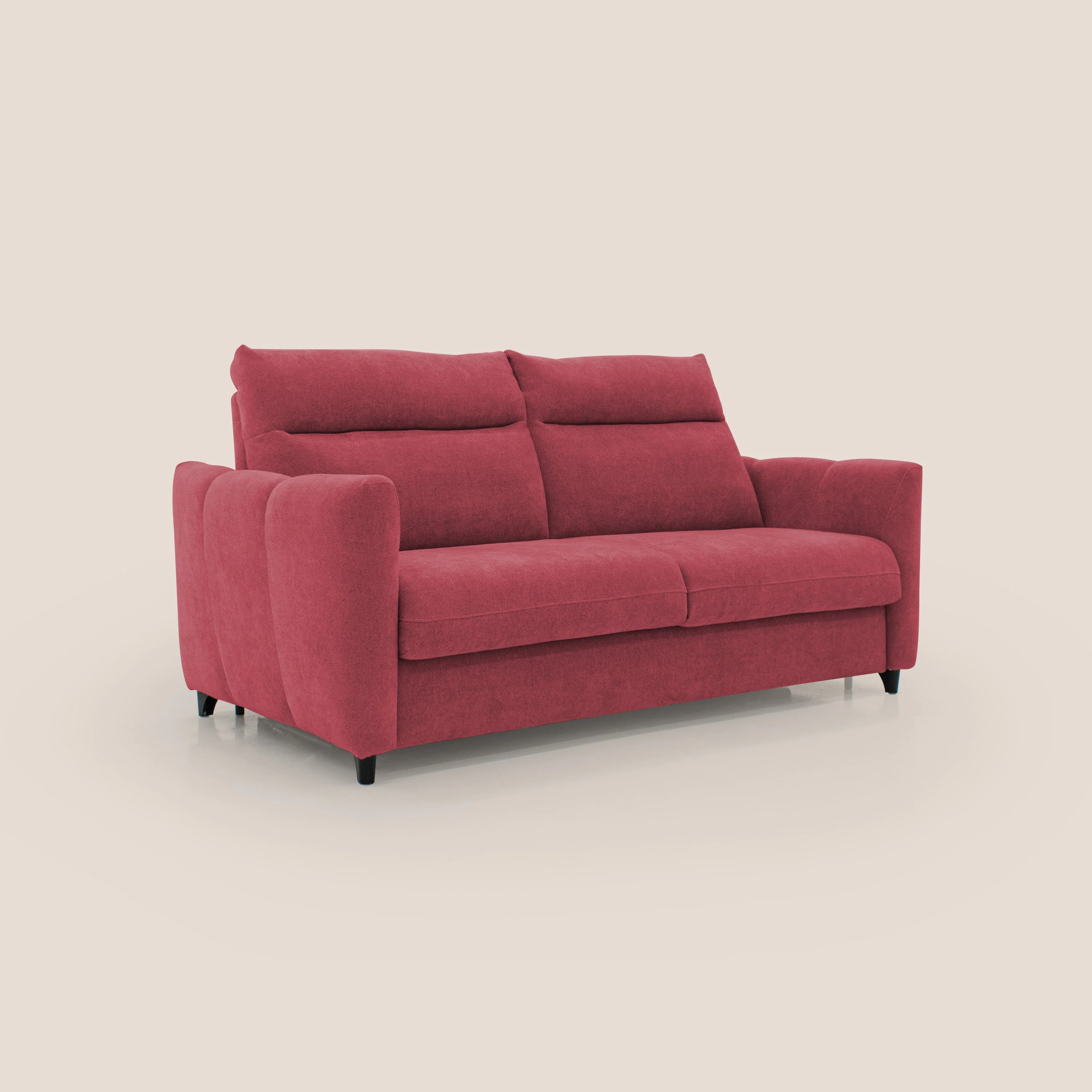 Peonia canapé convertible scandinave avec matelas H 18cm et dossier haut en bouclette imperméable T07 rouge - Image 3