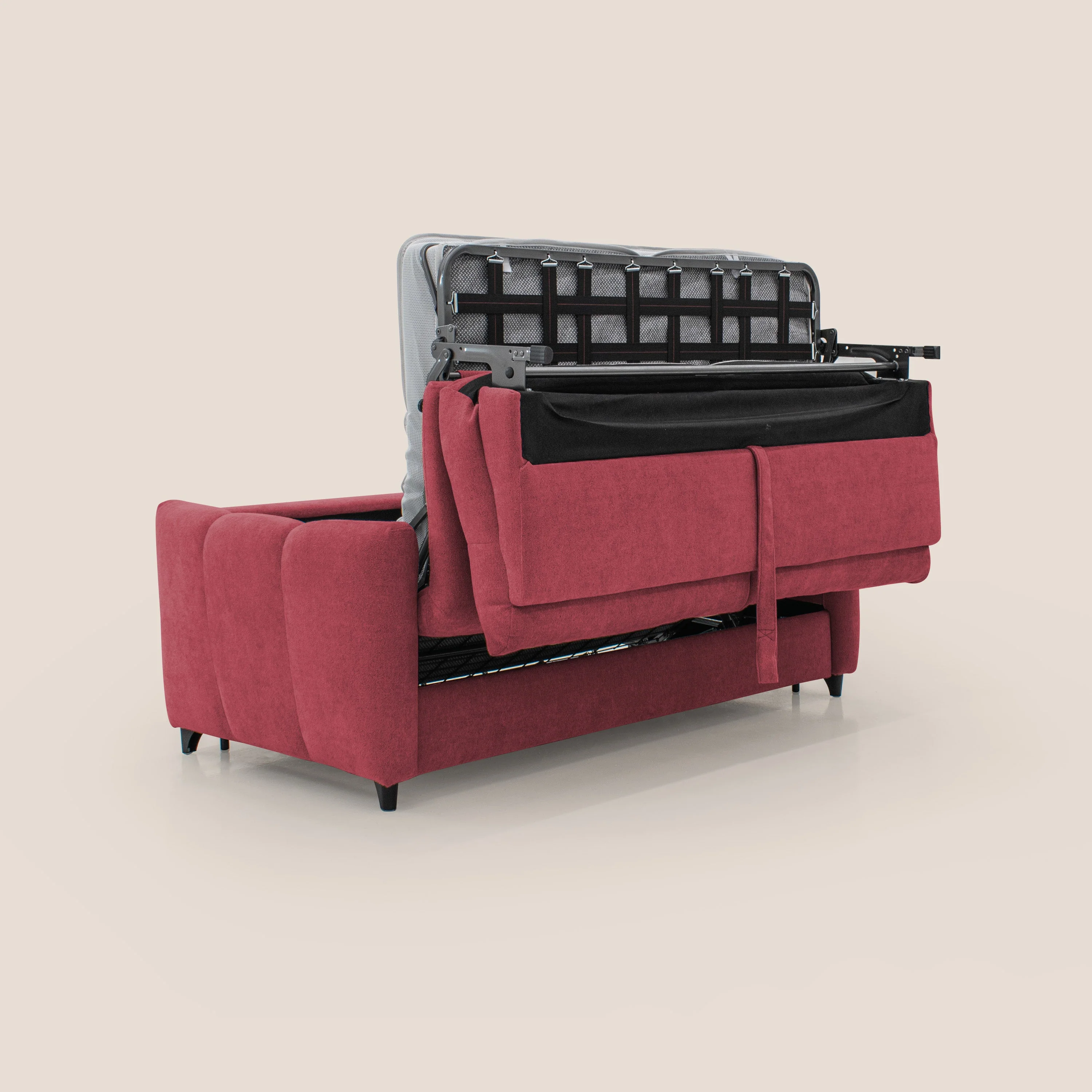 Peonia canapé convertible scandinave avec matelas H 18cm et dossier haut en bouclette imperméable T07 rouge - Image 4