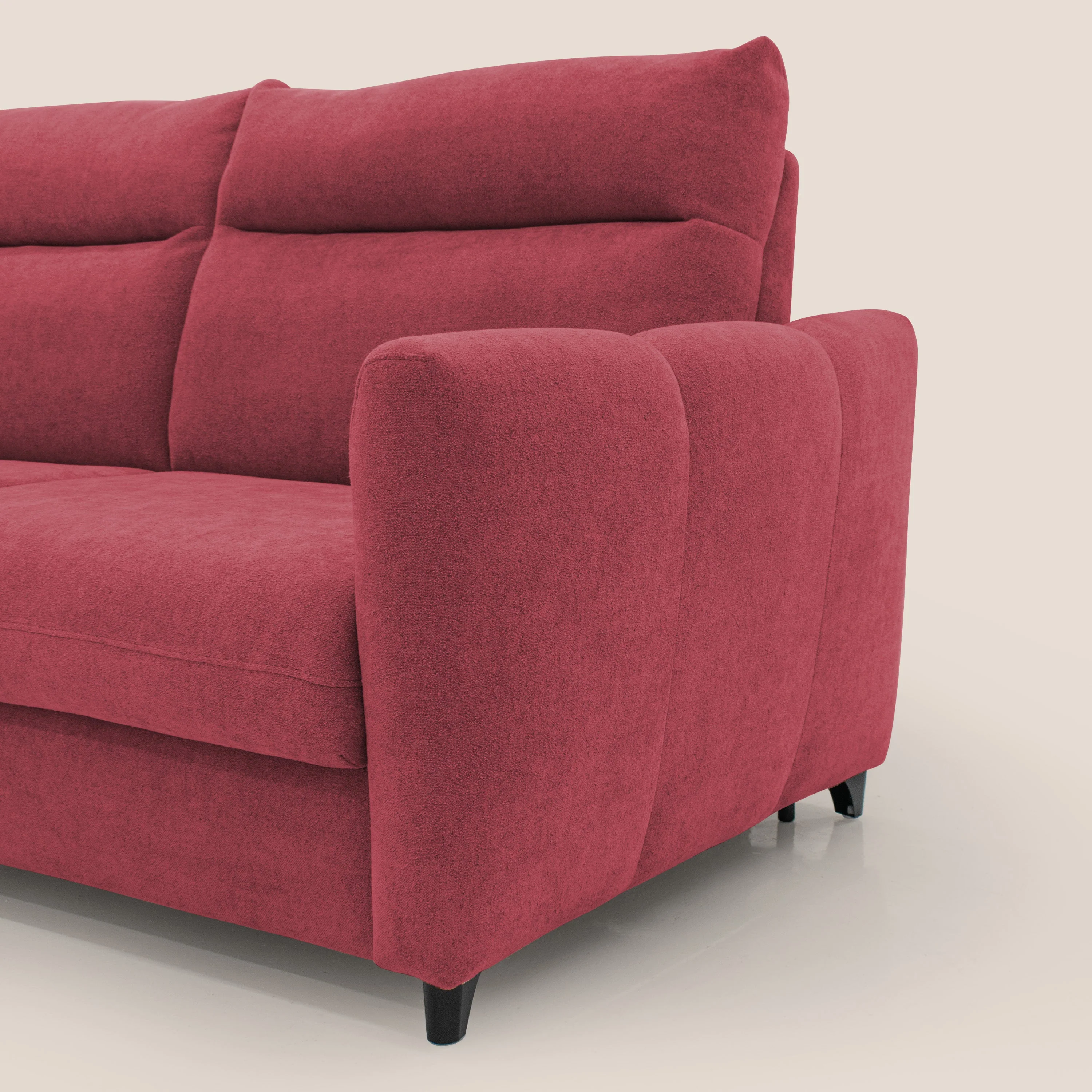 Peonia canapé convertible scandinave avec matelas H 18cm et dossier haut en bouclette imperméable T07 rouge - Image 5