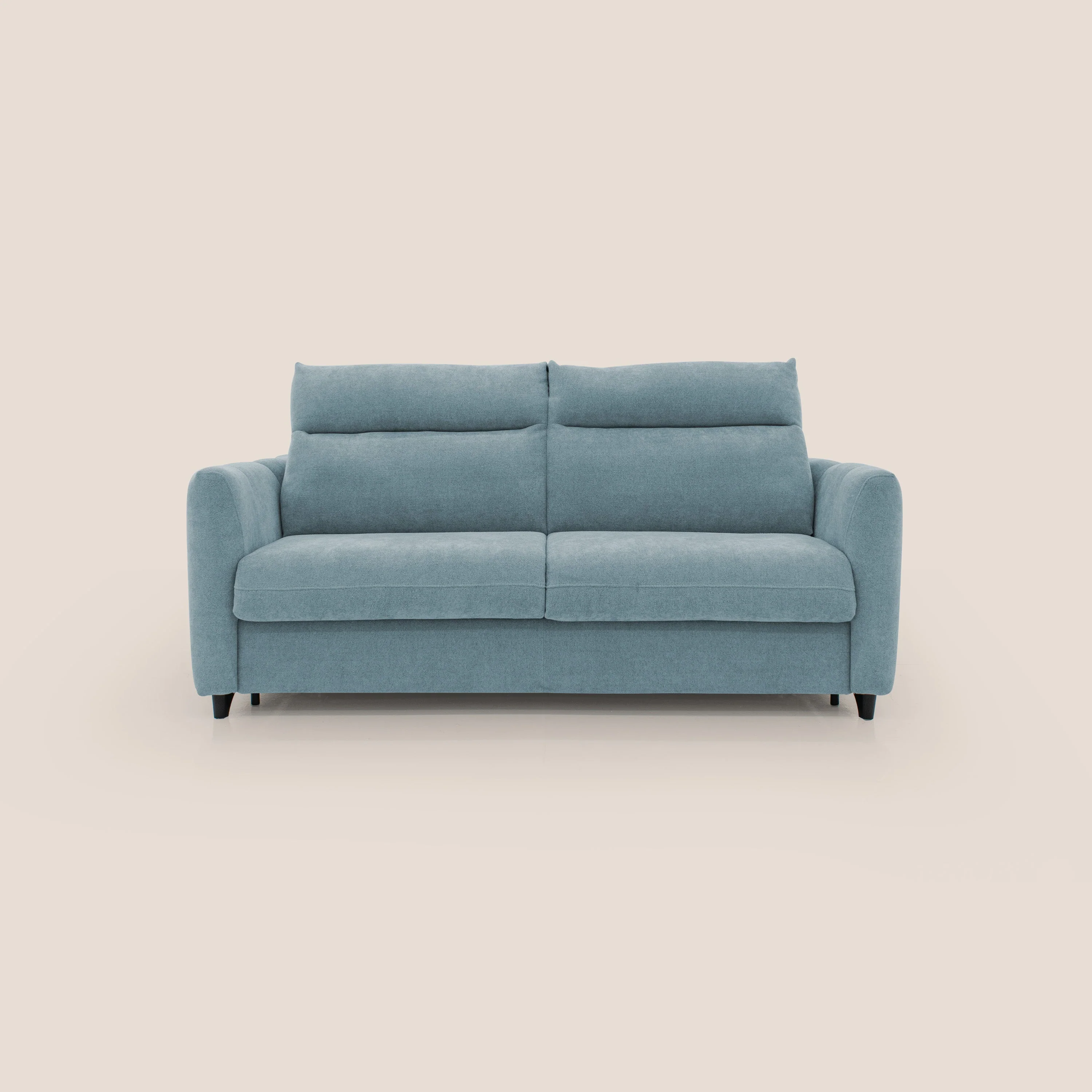 Peonia canapé convertible scandinave avec matelas H 18cm et dossier haut en bouclette imperméable T07 sucre glace